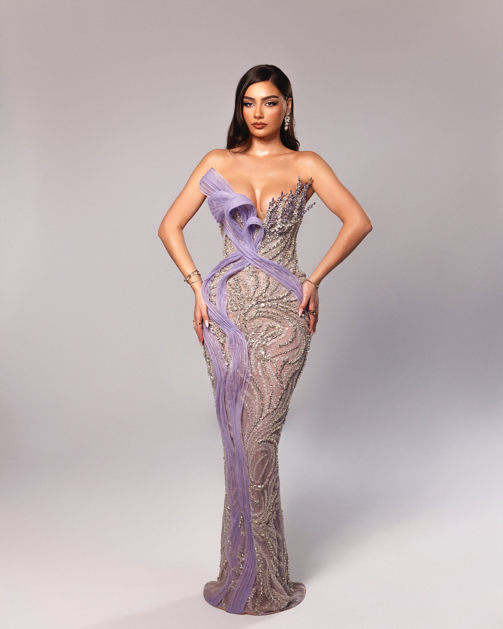 Strapless Beaded Gown with Detachable Cape