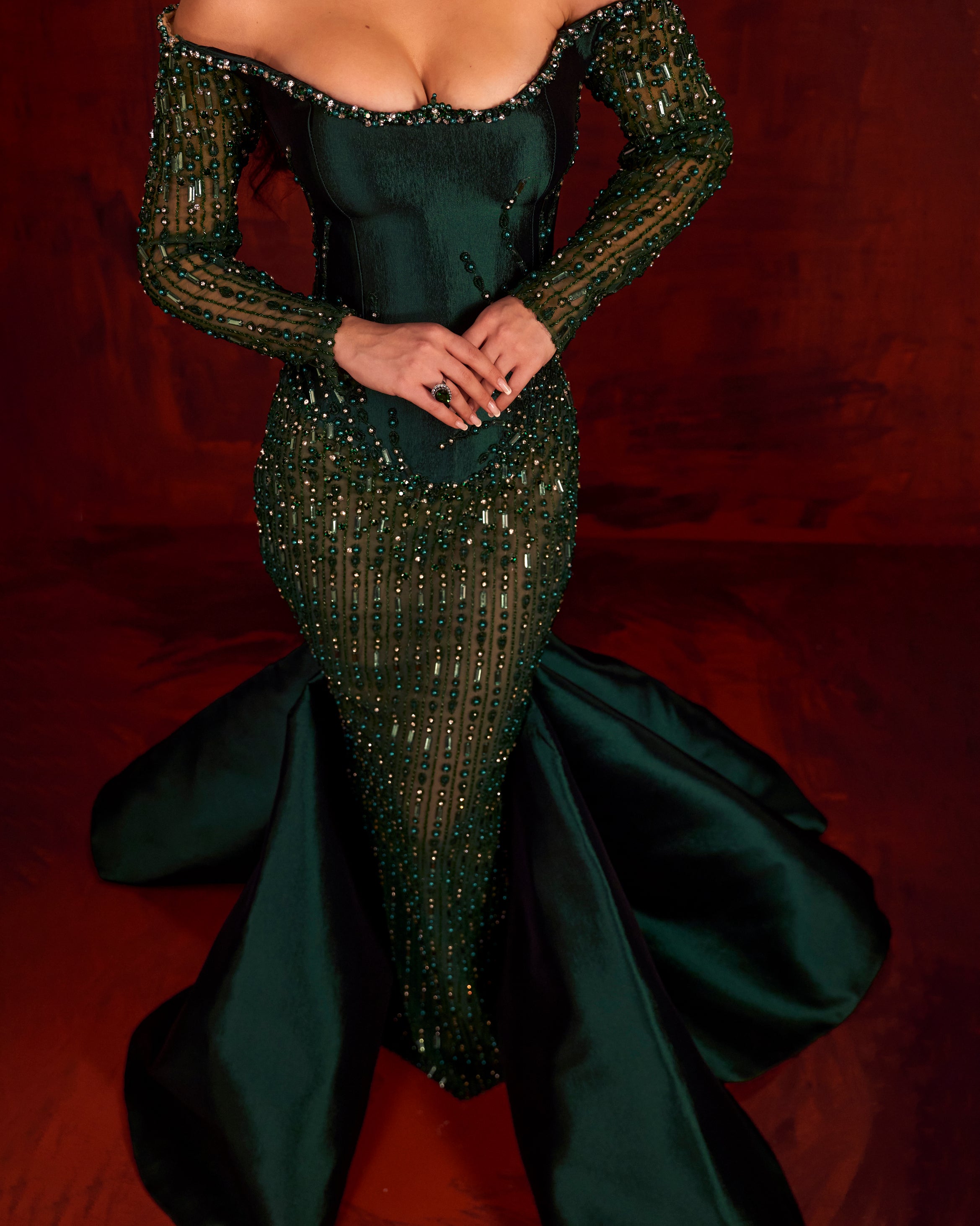 Meleriè - Beaded Off-Shoulder Gown