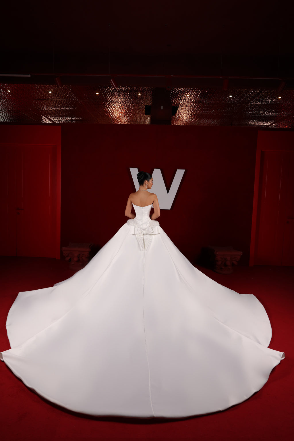 Arlena - Strapless Corset Ball Gown with Bow Train