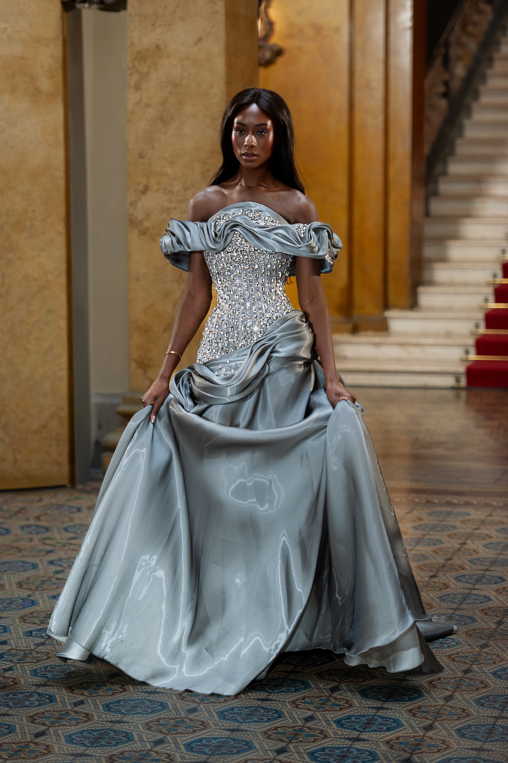 Eryanna - Draped Gown with Crystal Embellished Bodice