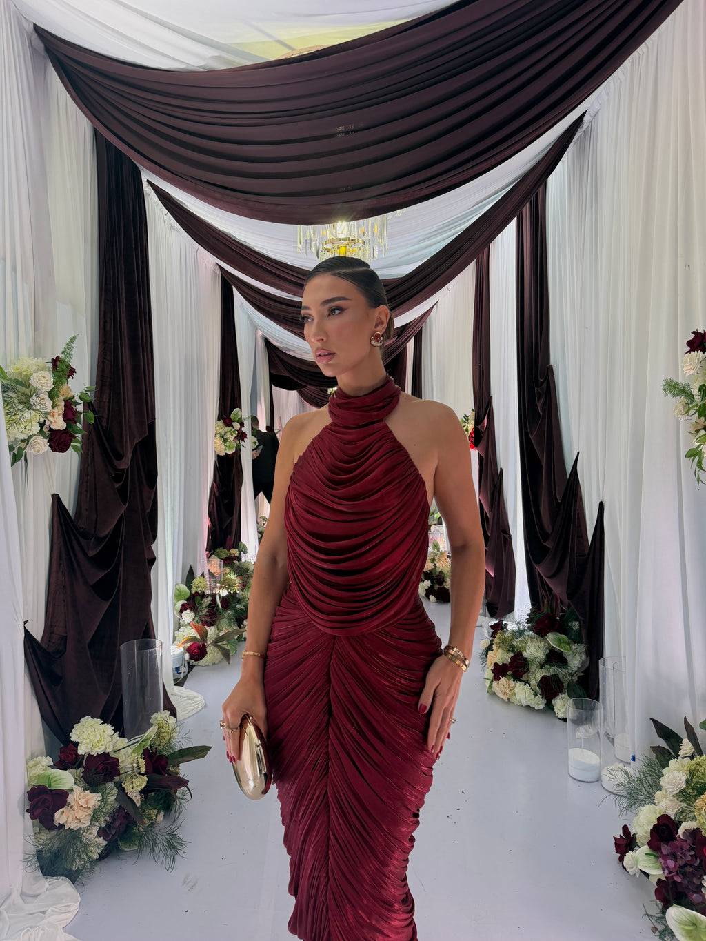 Annisa - Draped Halter Ruched Gown
