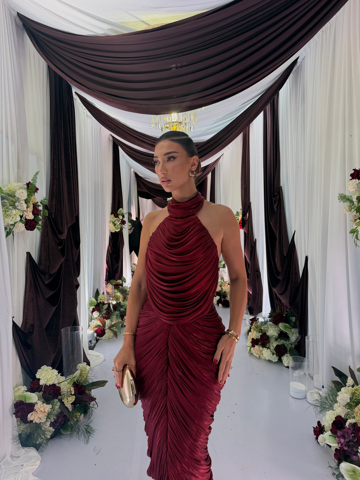 Annisa - Draped Halter Ruched Gown