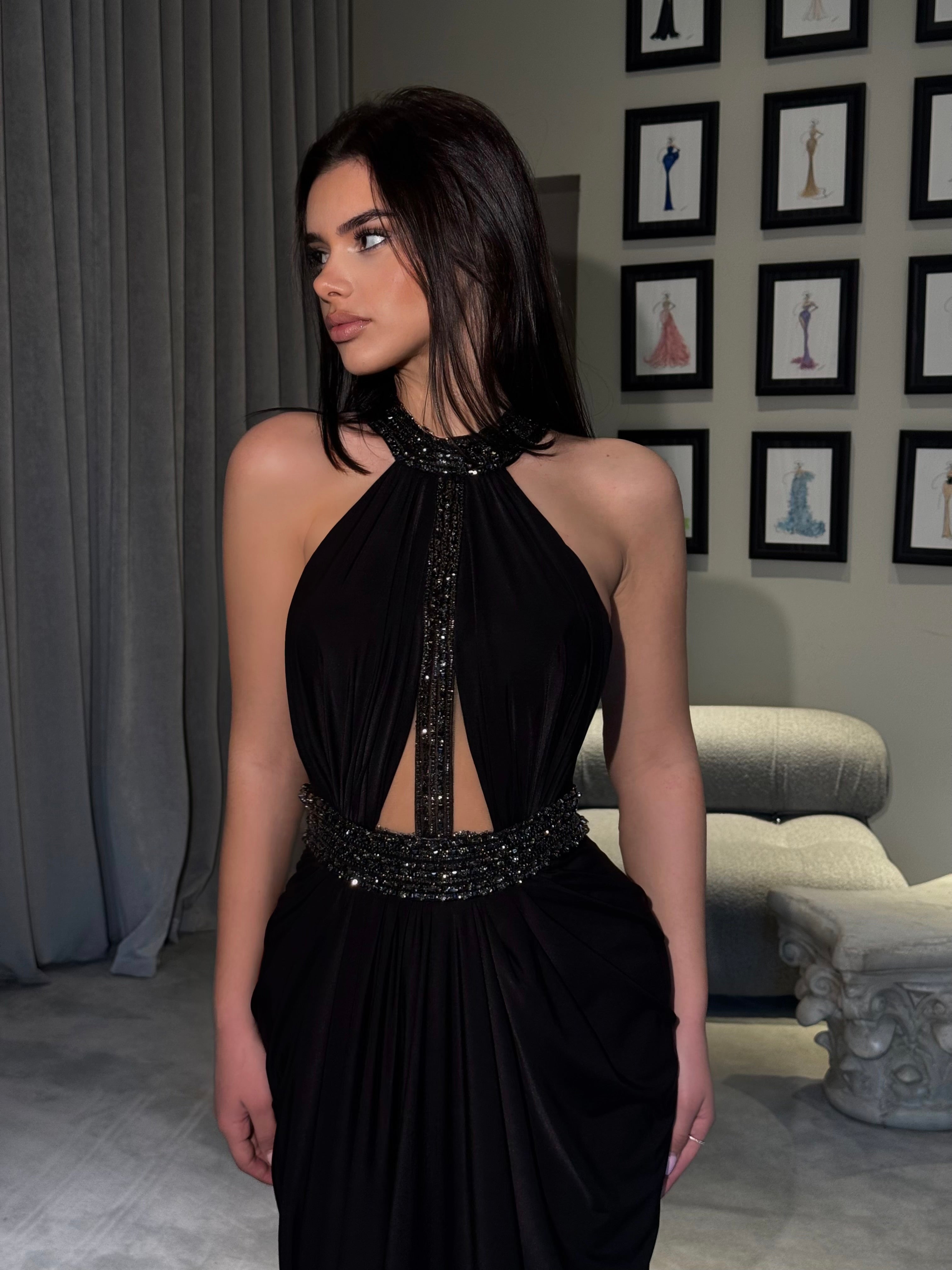 Alisse - Halter Gown with Beaded Neckline