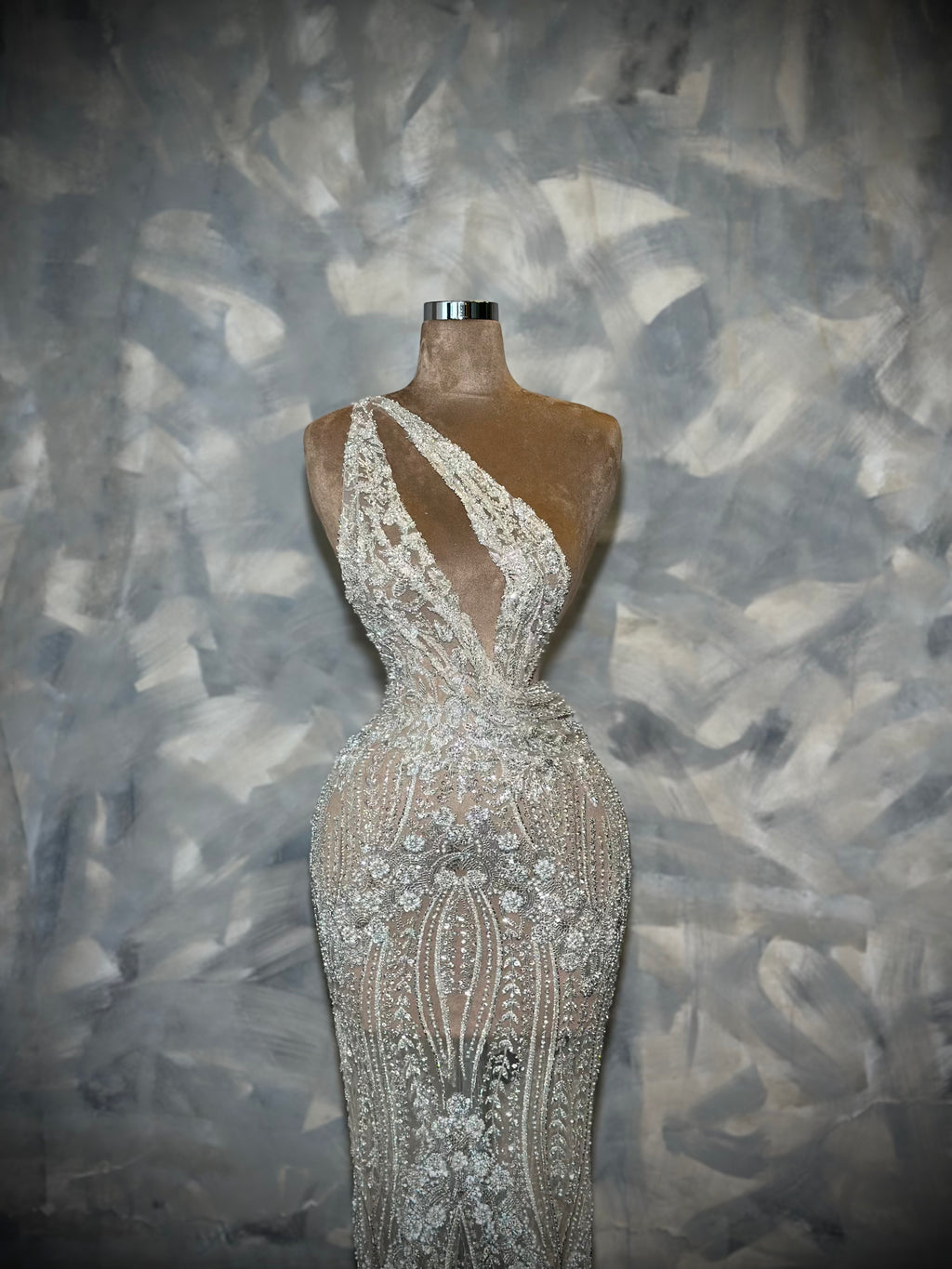 Nerisse - One Shoulder Crystal Feathered Gown