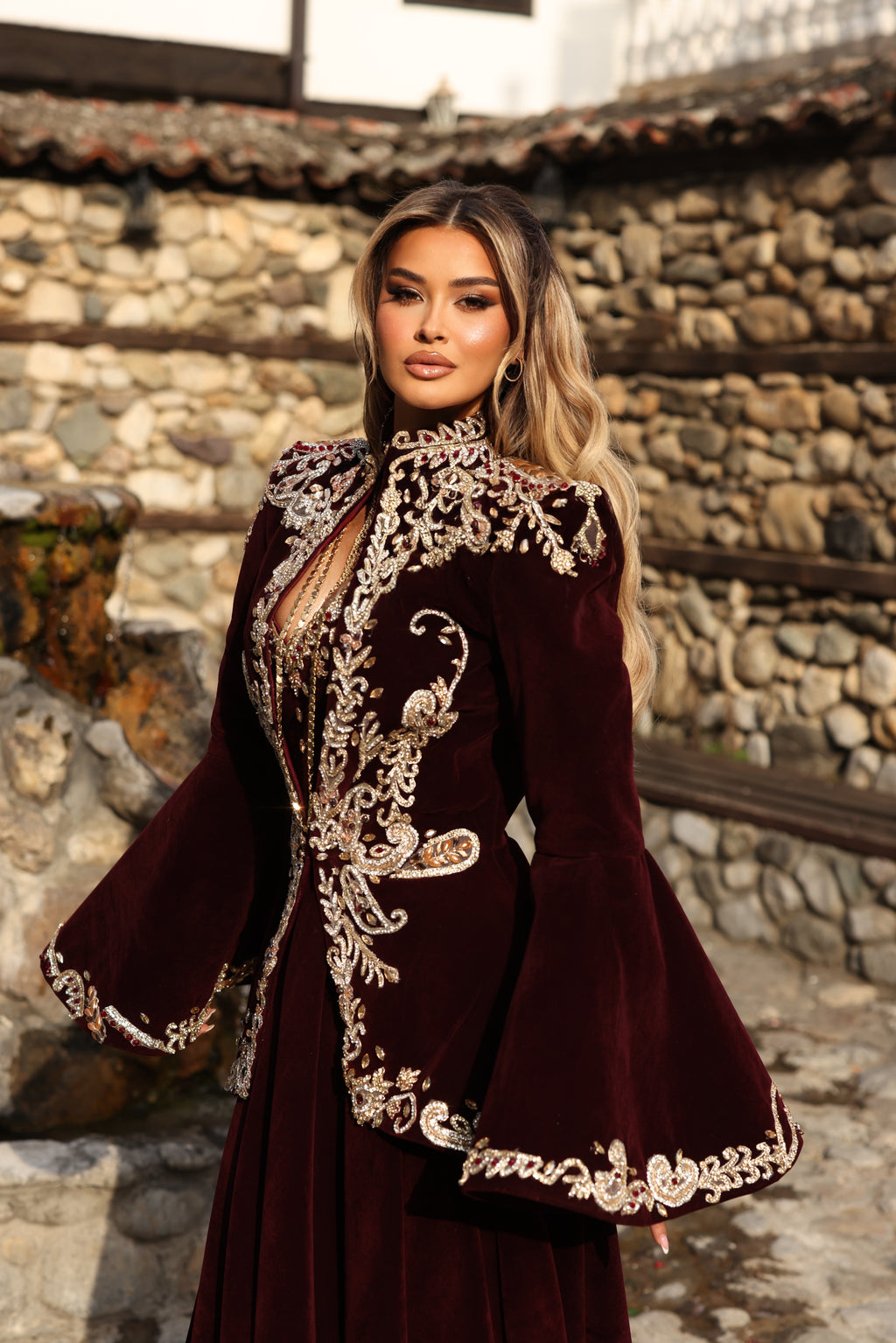Rozafa - Velvet Embroidered Gown with Jacket