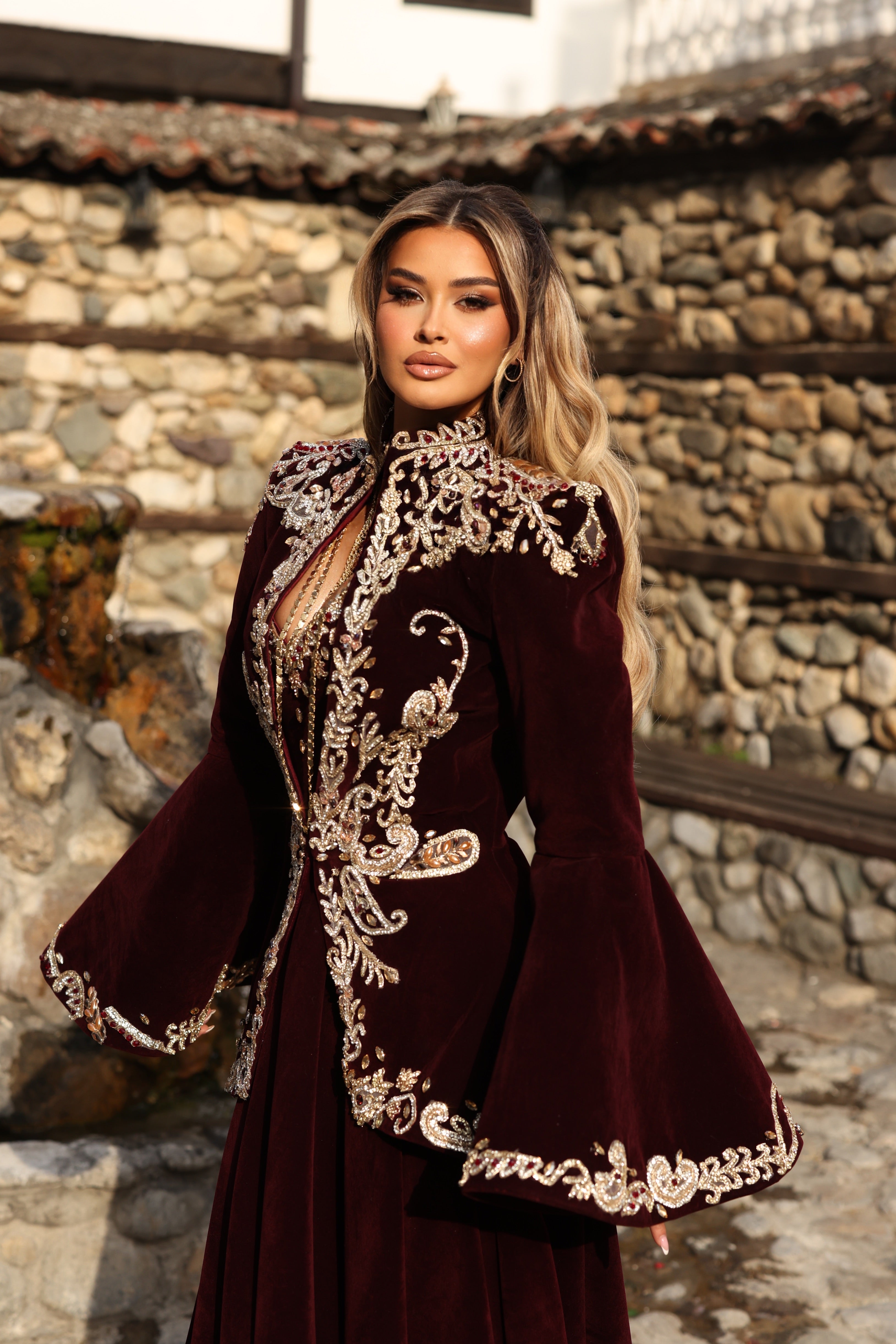 Rozafa - Velvet Embroidered Gown with Jacket