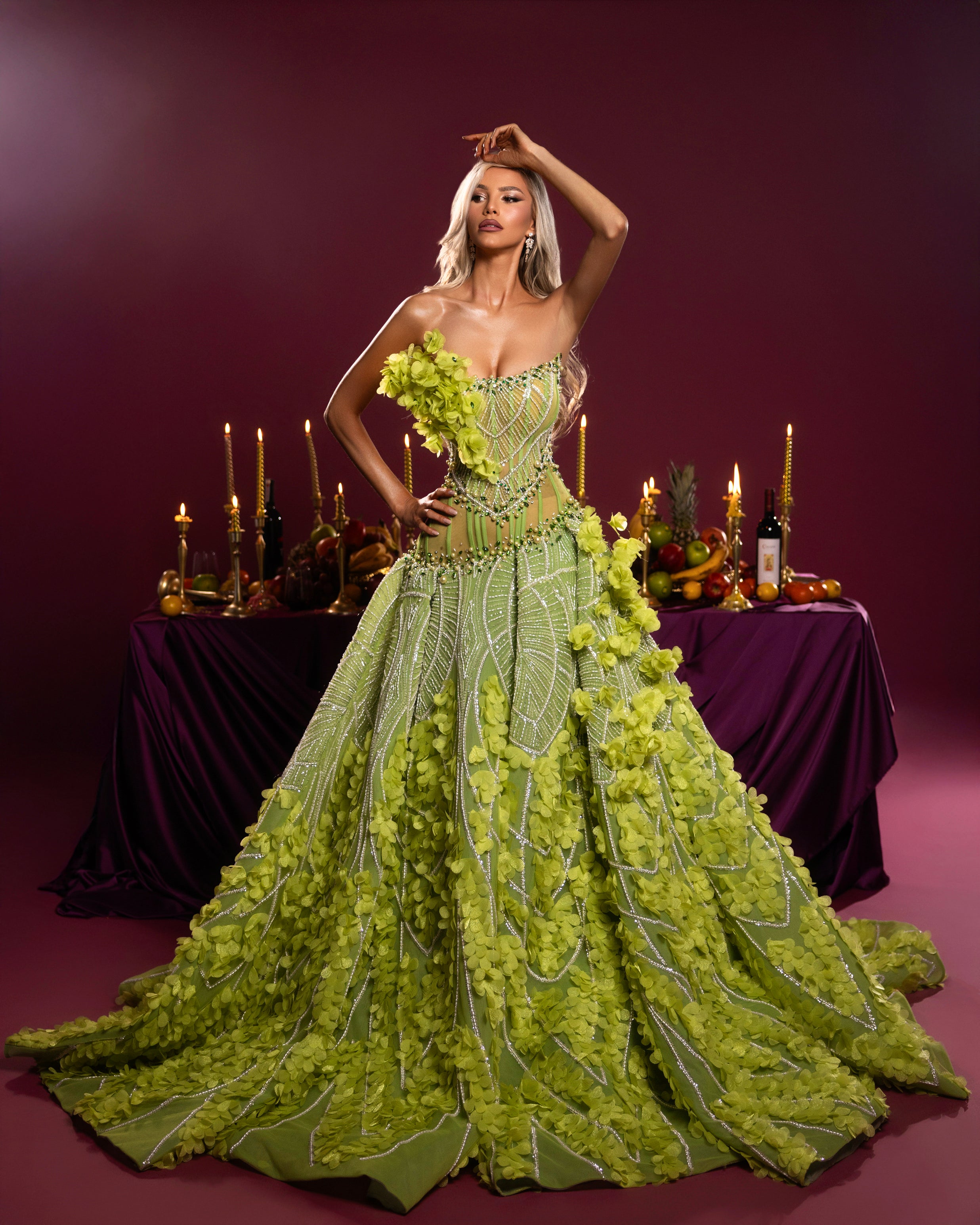 Embellished Floral Appliqué Ball Gown