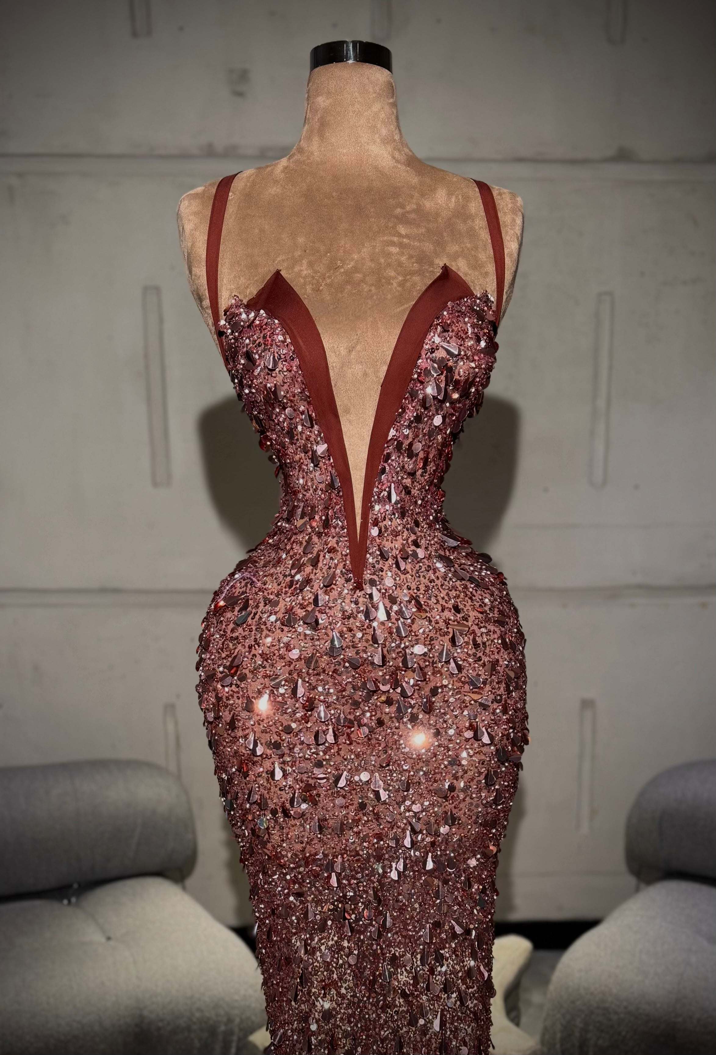 Aleria - Deep V-Cut Embellished Gown