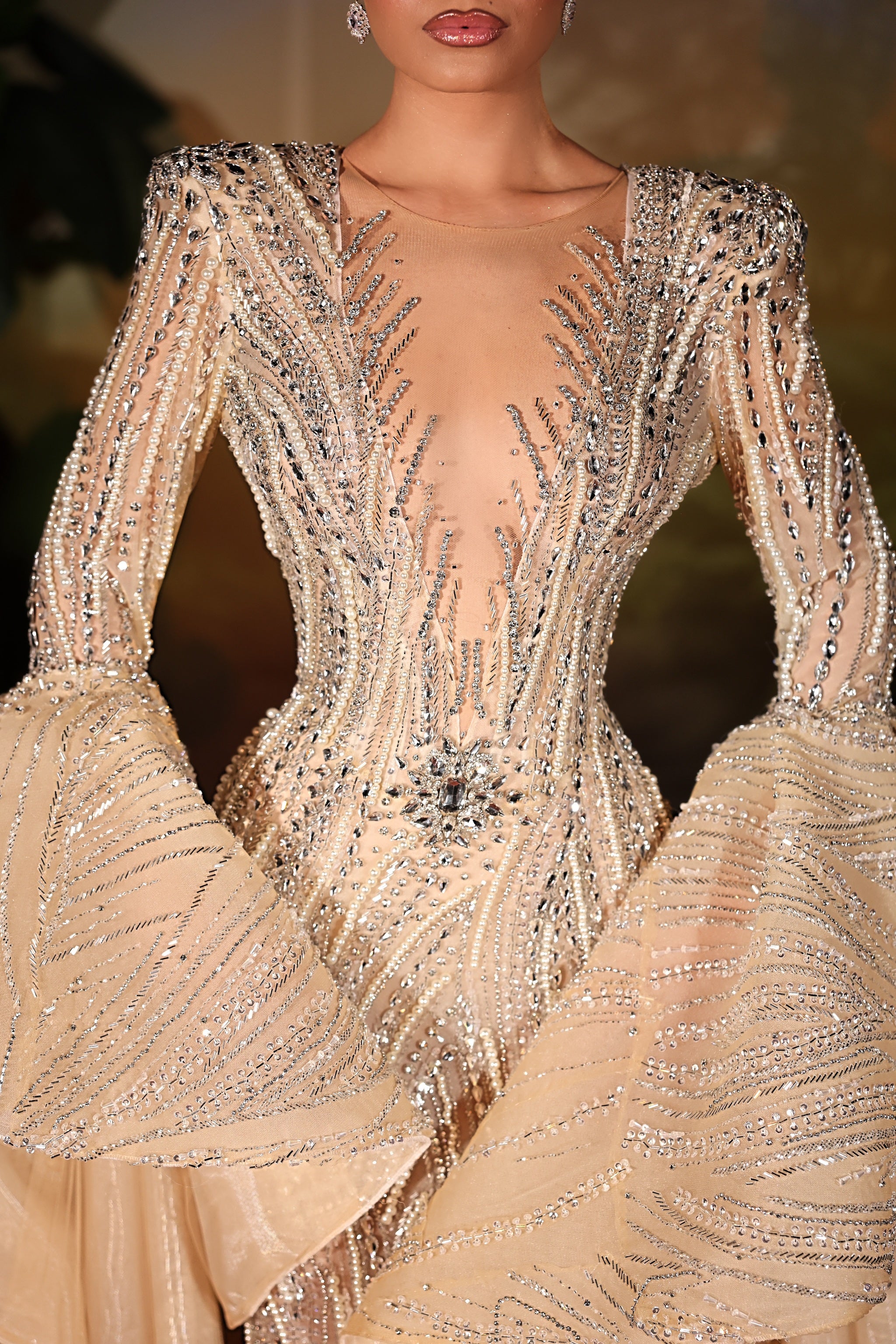 Amaria - Crystal Beaded Bell Sleeve Gown