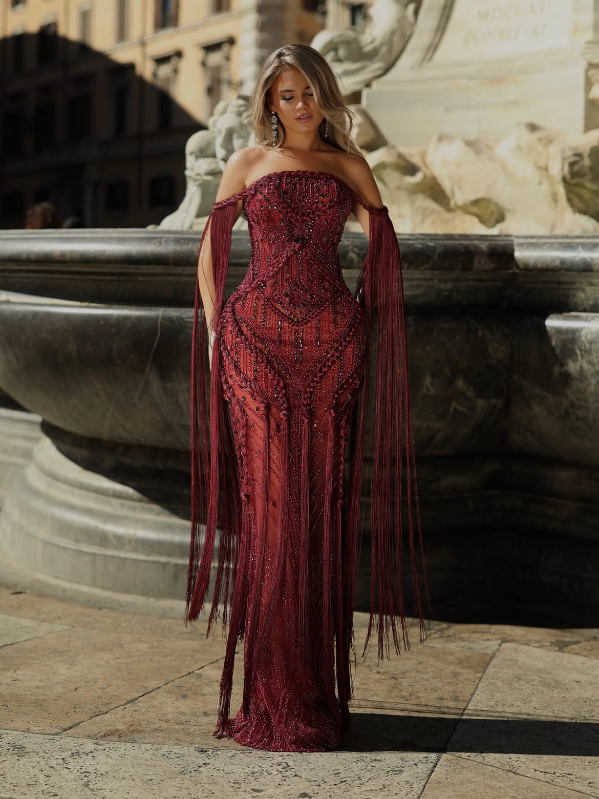 Fiorella - Beaded fringe gown