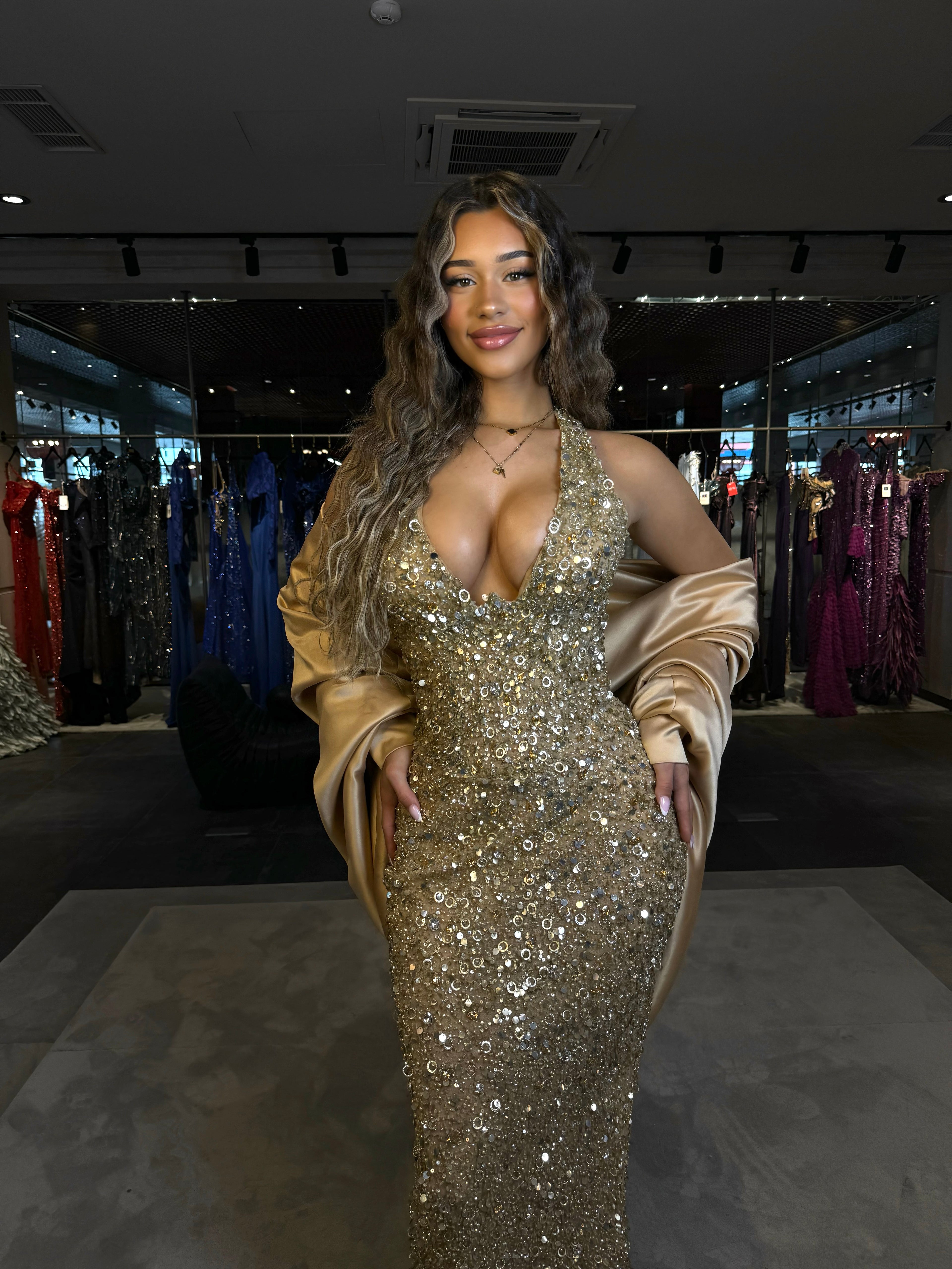 Golden Hour Halter Sequin Dress