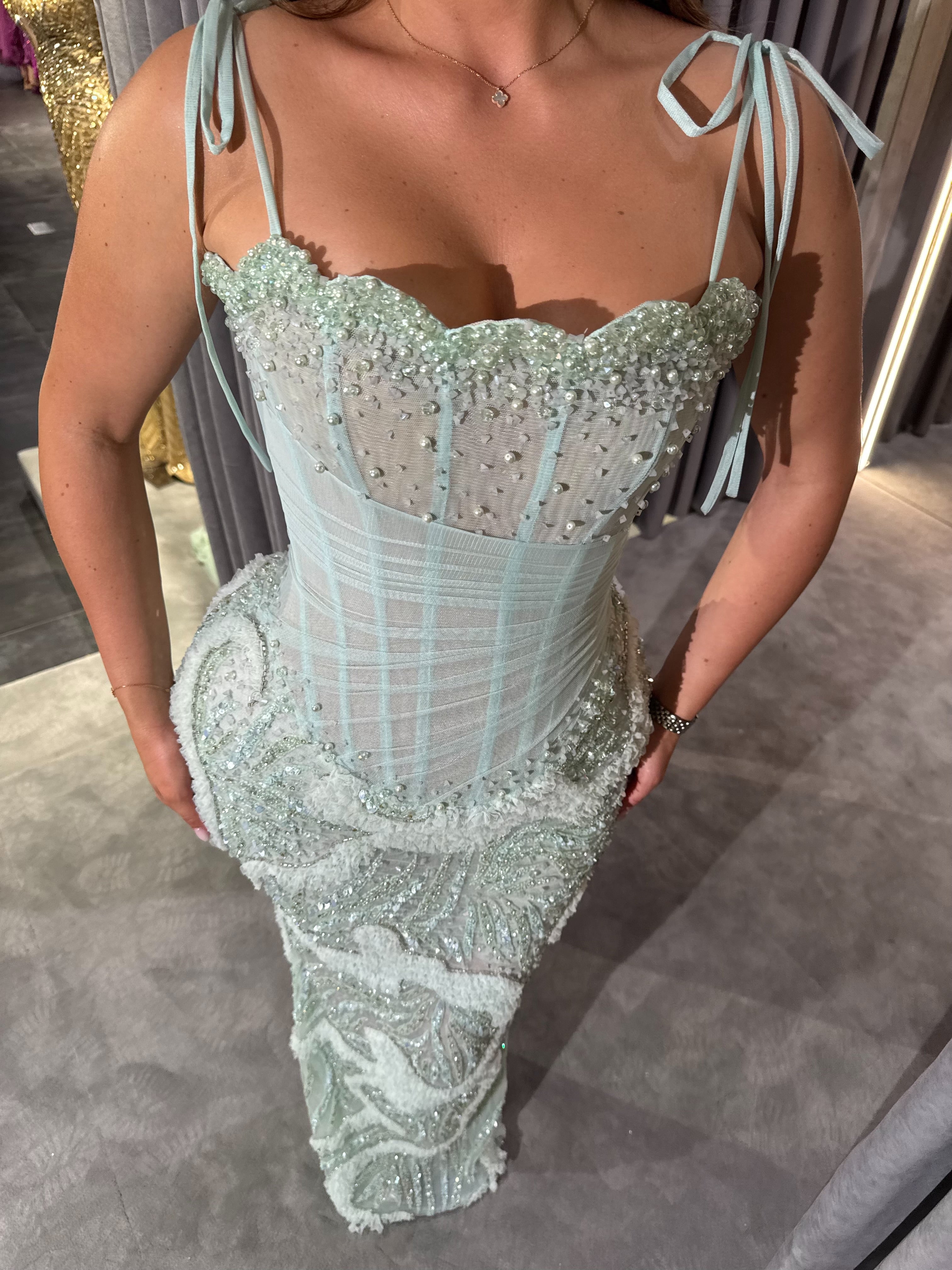 Seafoam Crystal Corset Gown