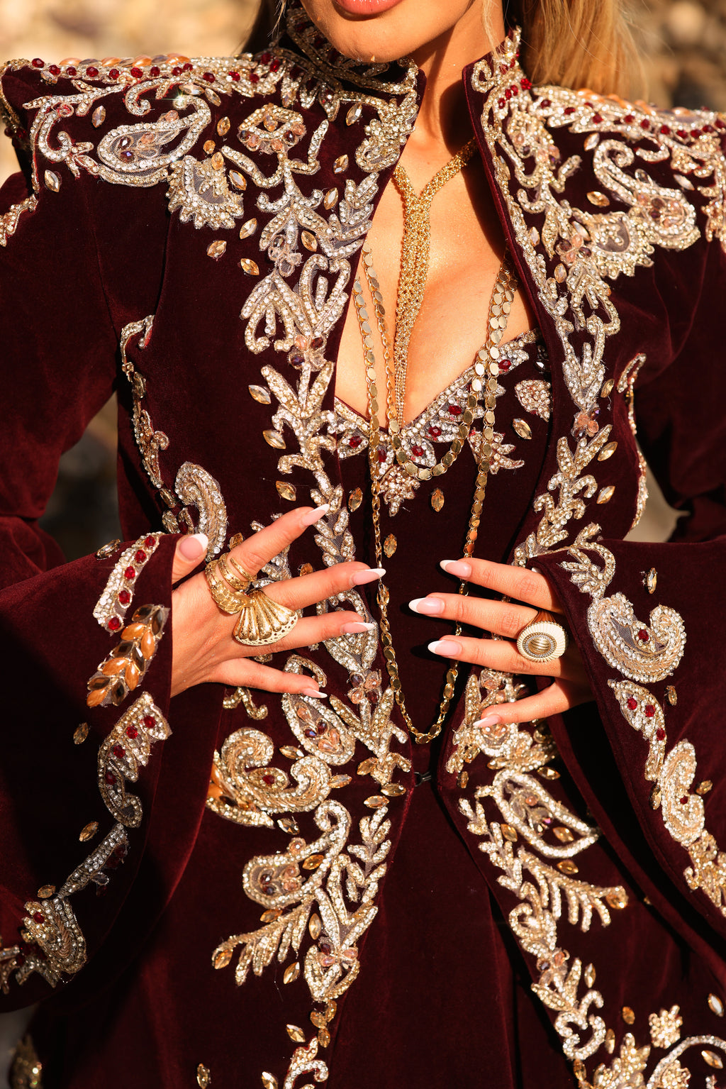 Rozafa - Velvet Embroidered Gown with Jacket
