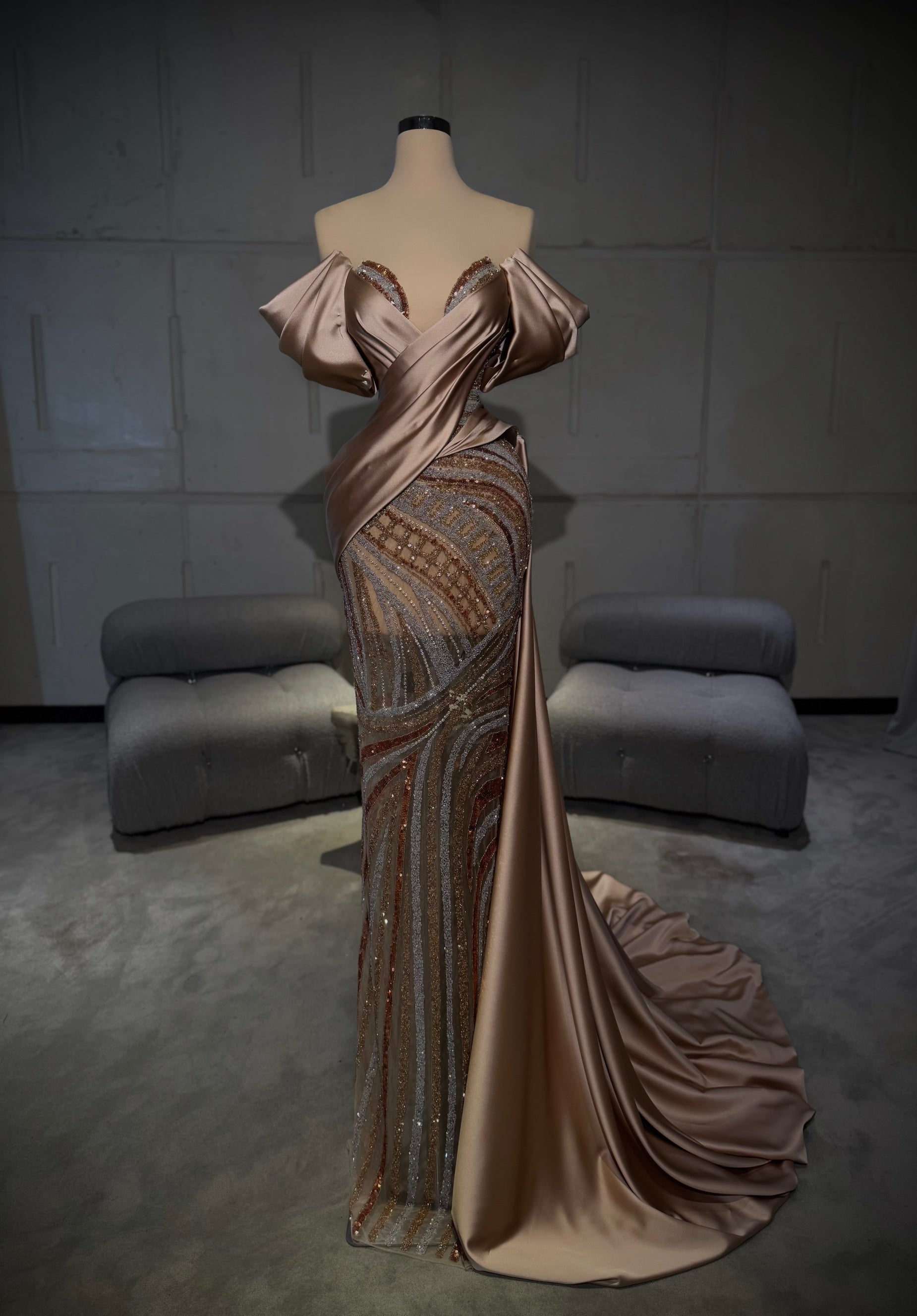 Elnura -  Draped Crystal Gown