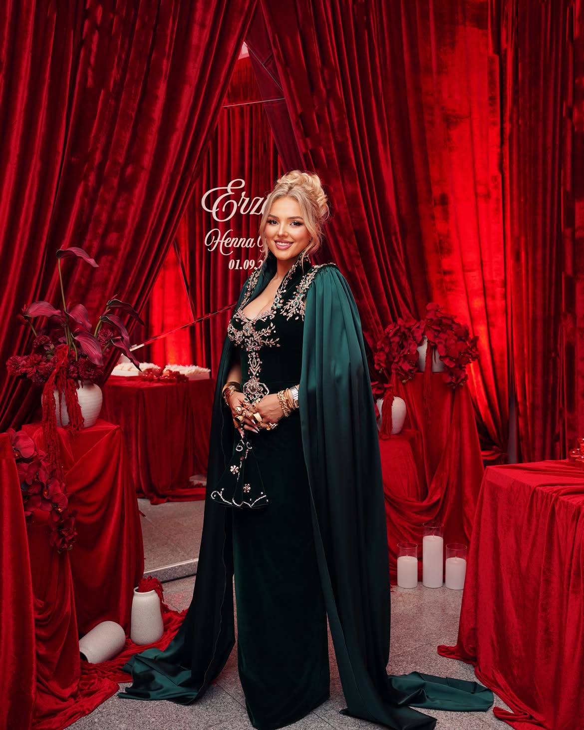 Oriana - Embellished velvet cape gown