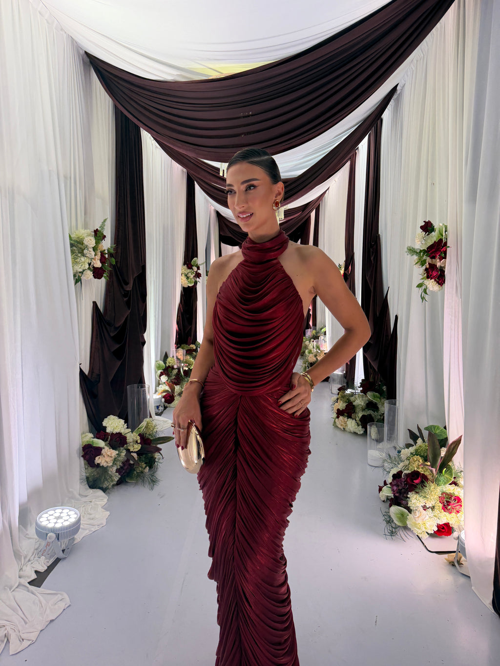 Annisa - Draped Halter Ruched Gown