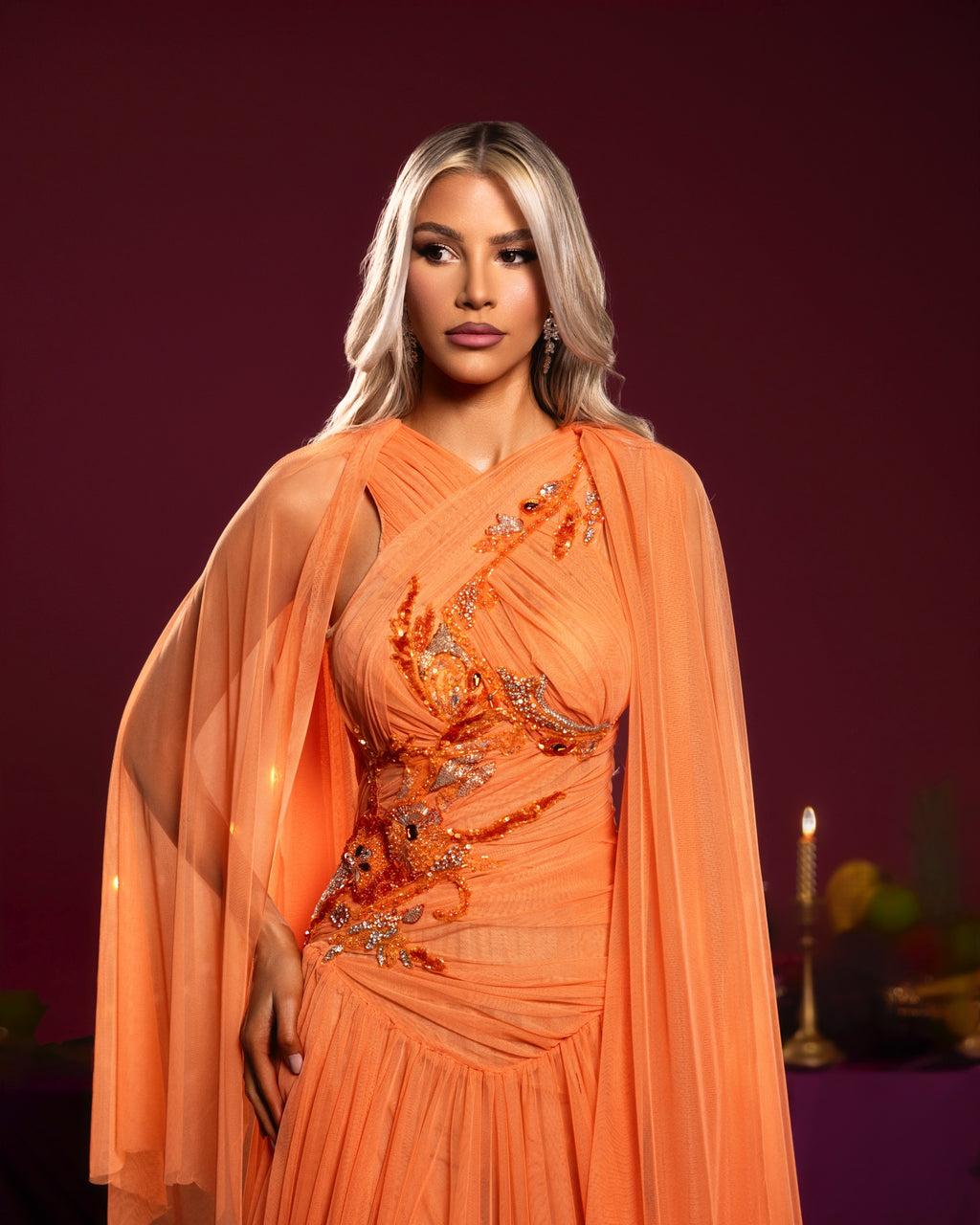 Halter Embellished Orange Gown