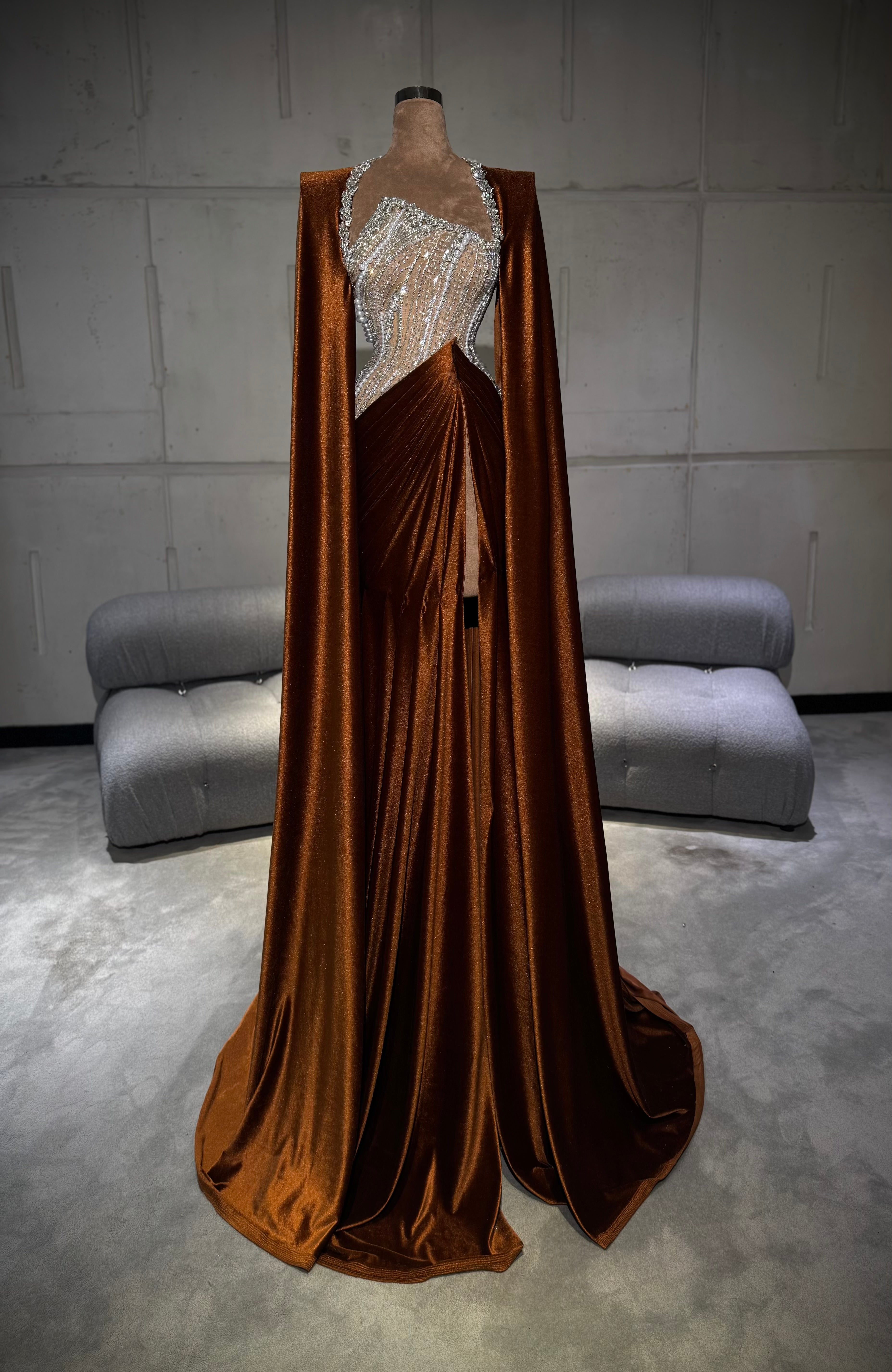 Sahara - Velvet Cape Gown with Crystal Corset