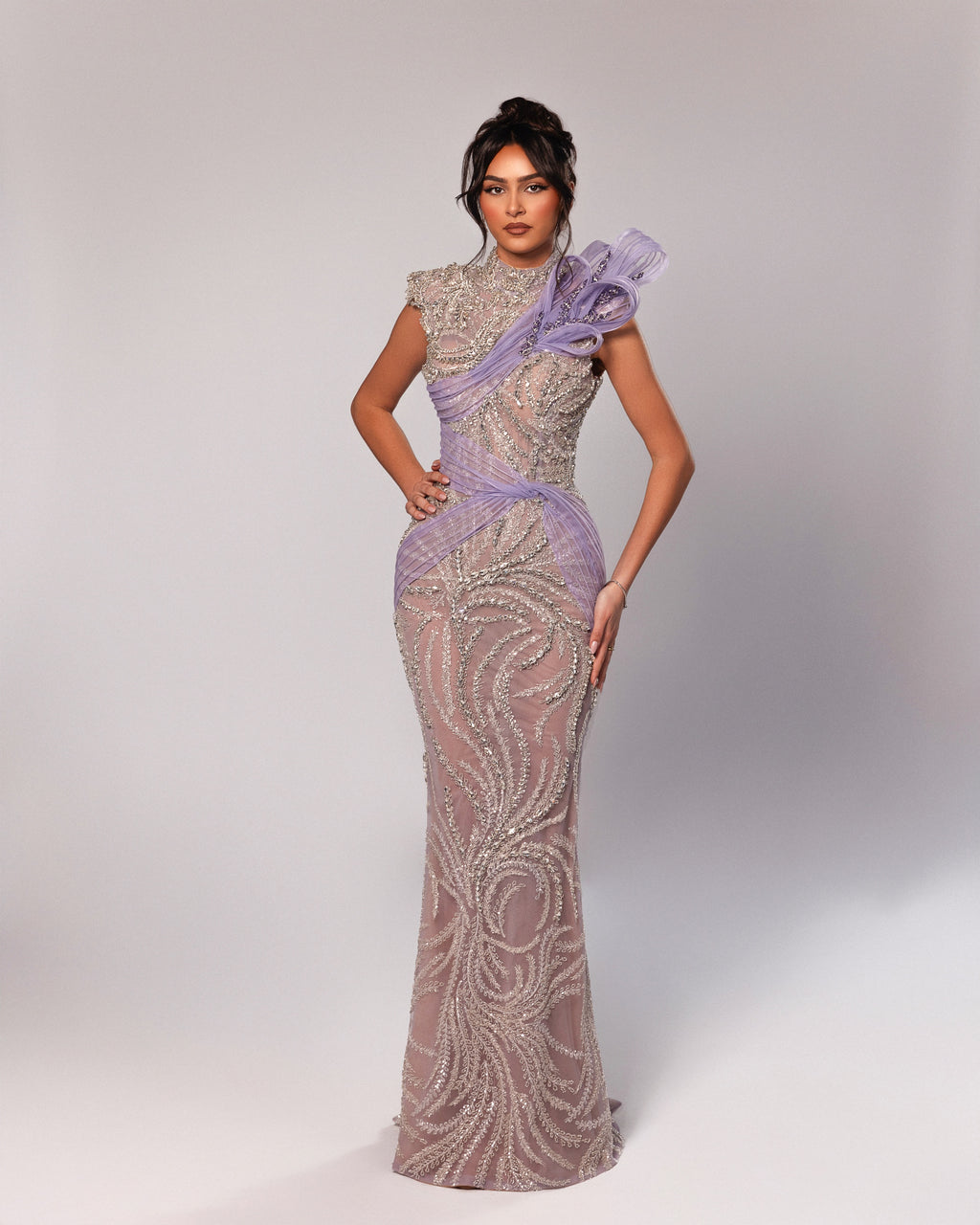 High Neck Gown with handmade embroidery