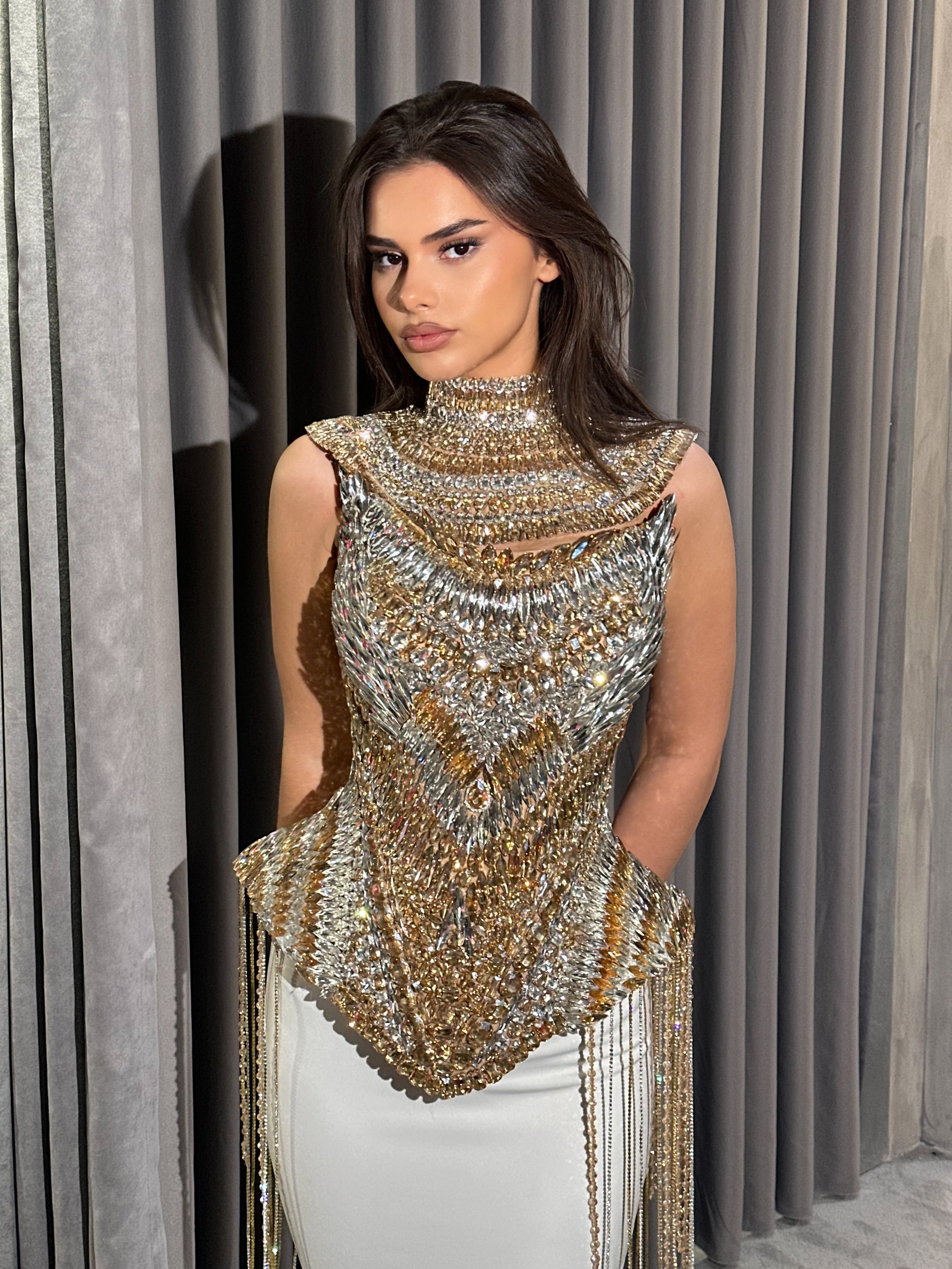 Veyra - Gold Embellished Couture Mermaid Dress
