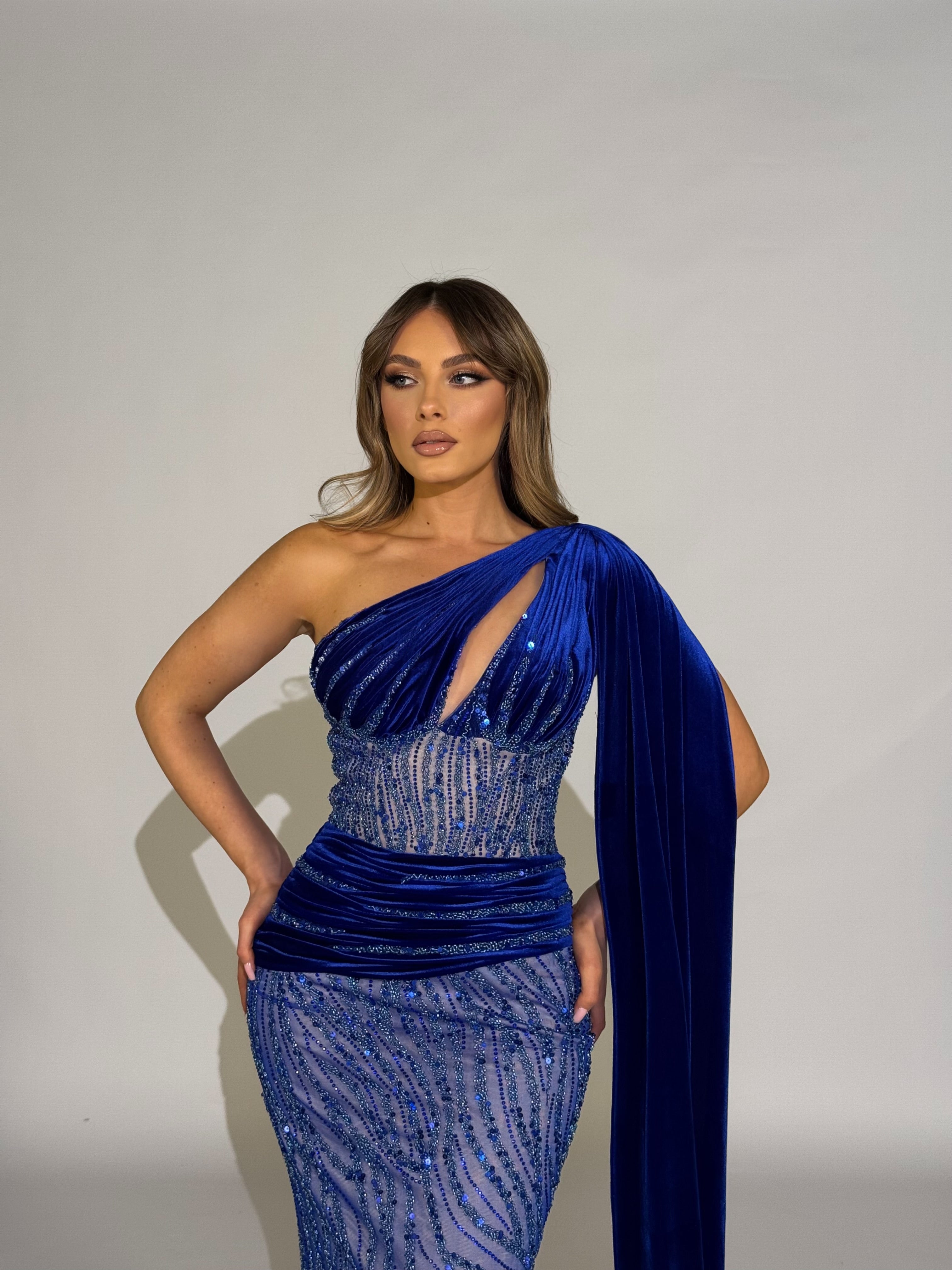 Asymmetrical Dress with Cape Sleeve