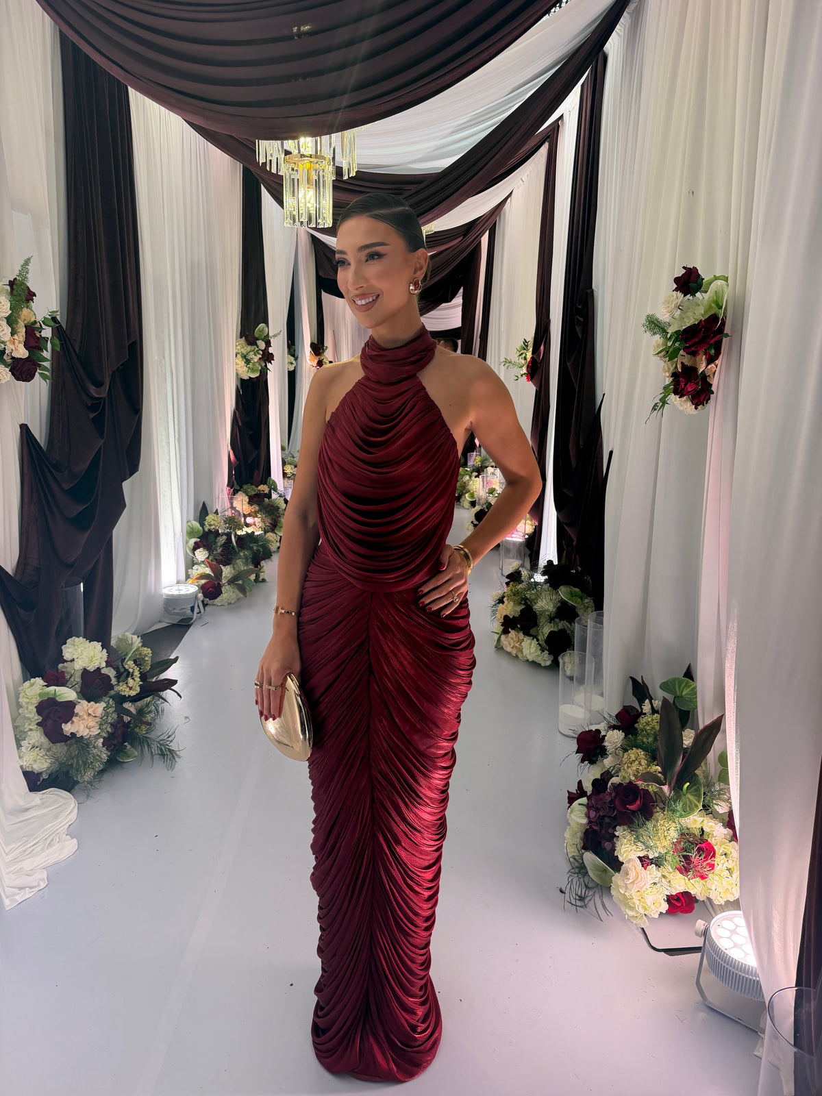 Annisa - Draped Halter Ruched Gown