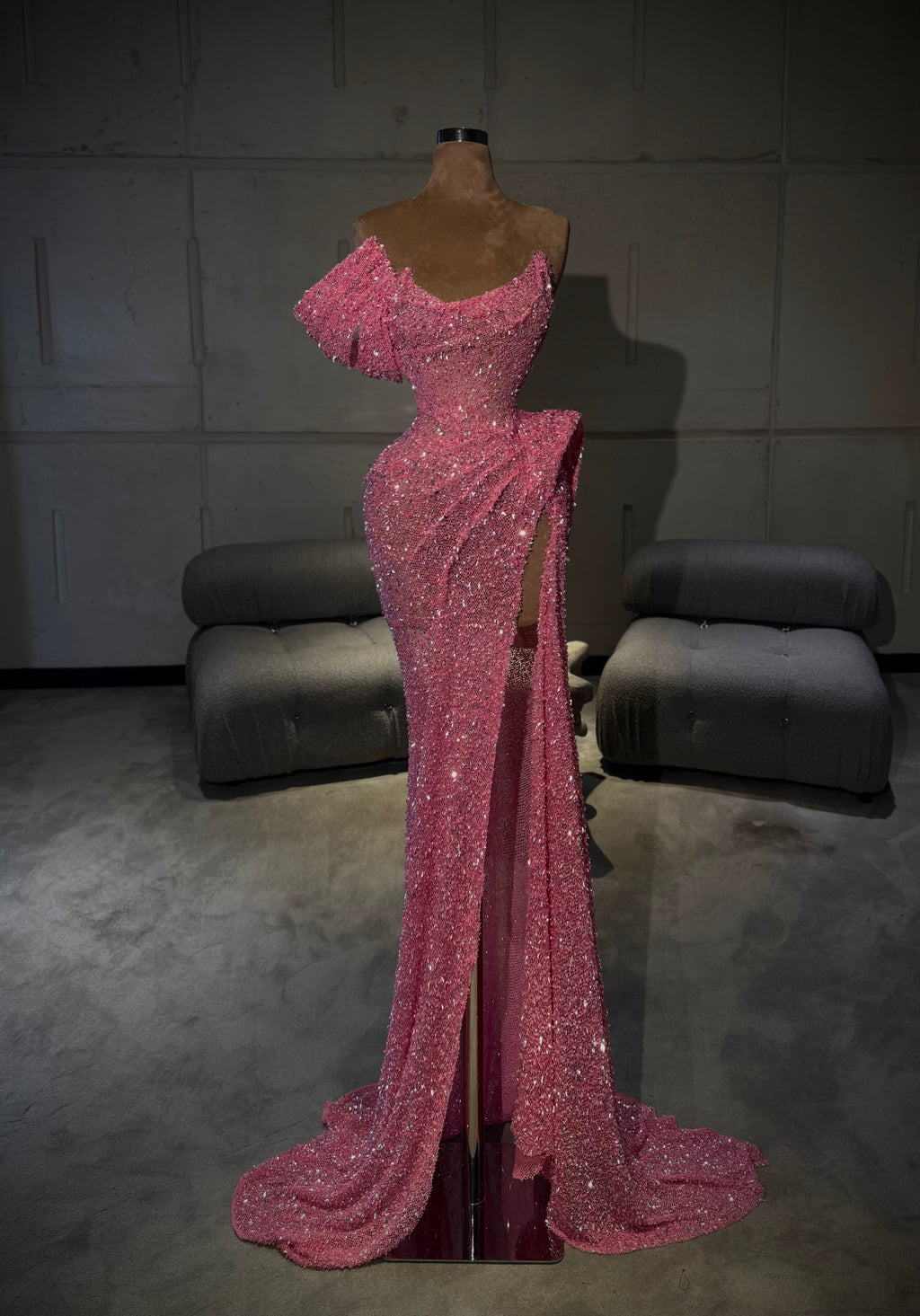Camilla – Hot Pink Crystal Draped Gown