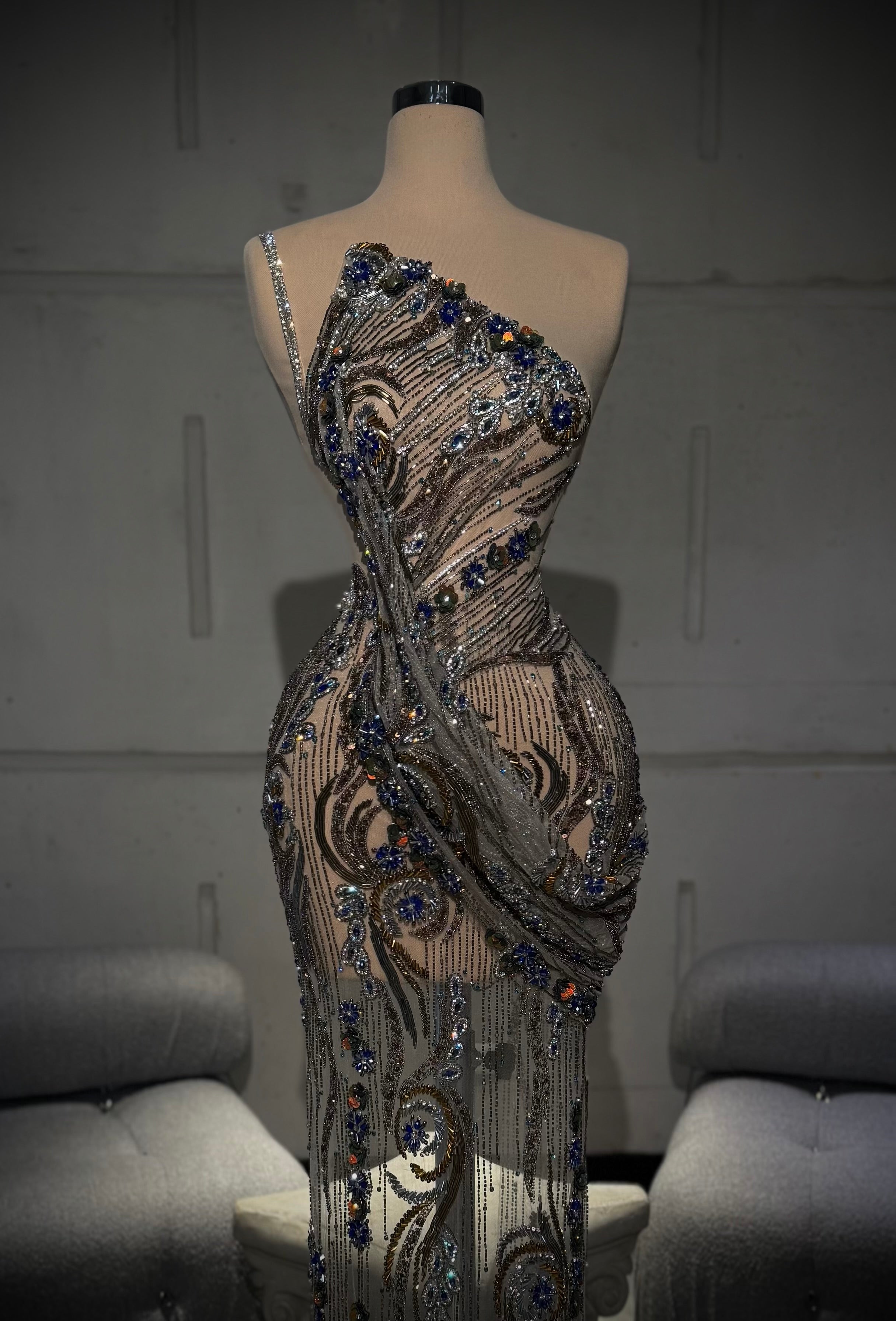 Noelle – Asymmetric Beaded Gown