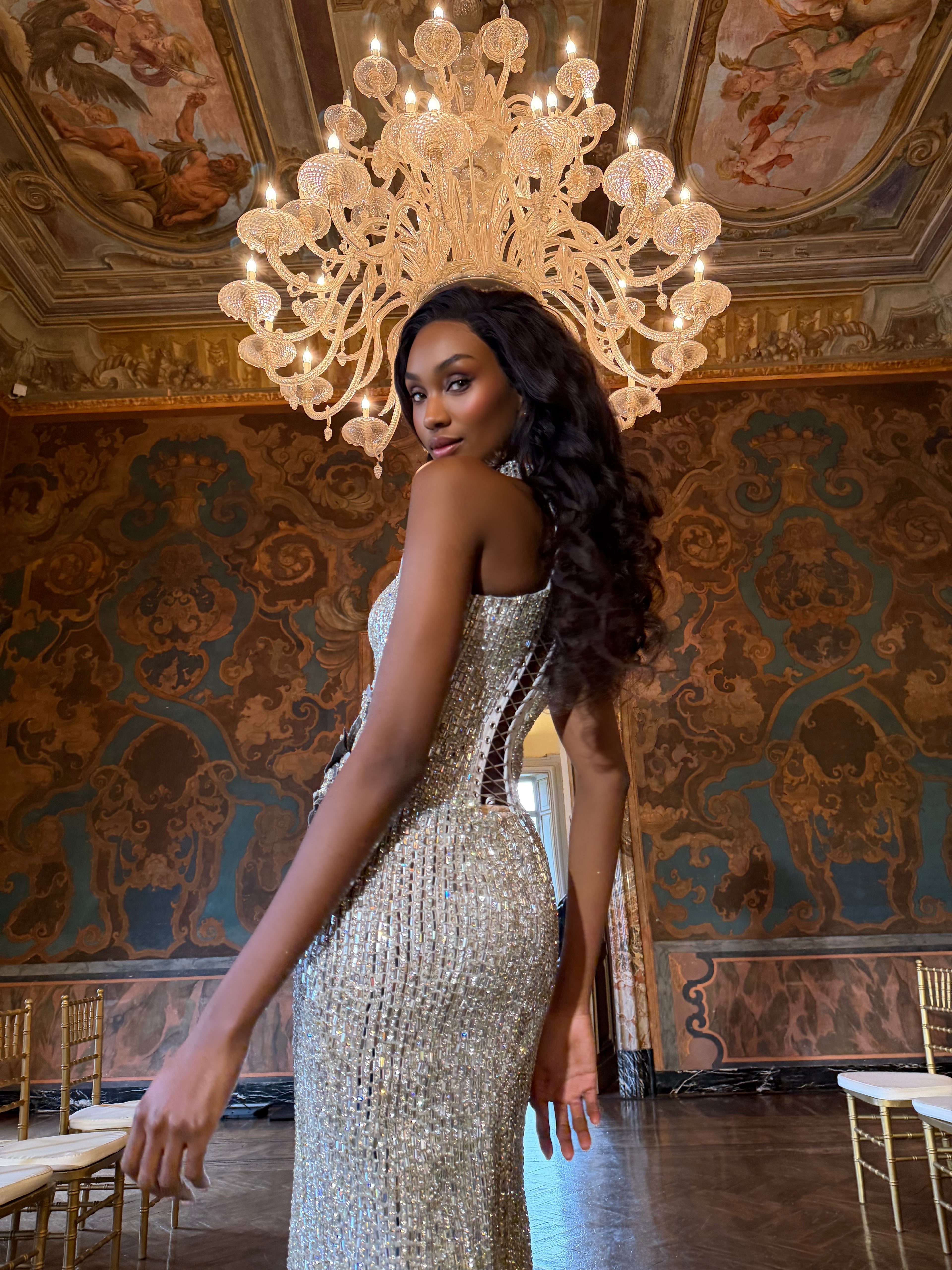 Hana - Crystal Halter Gown with Floral Appliqué