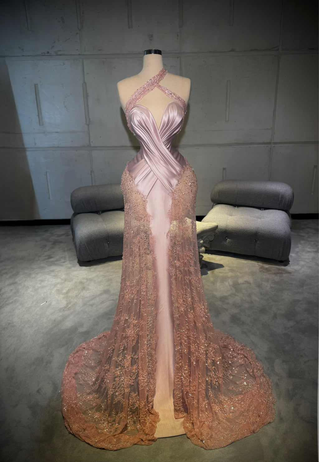 Marzella – Rose Blush Draped Gown