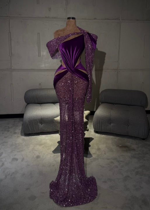 Kaleya - Deep Violet Asymmetric Couture Gown