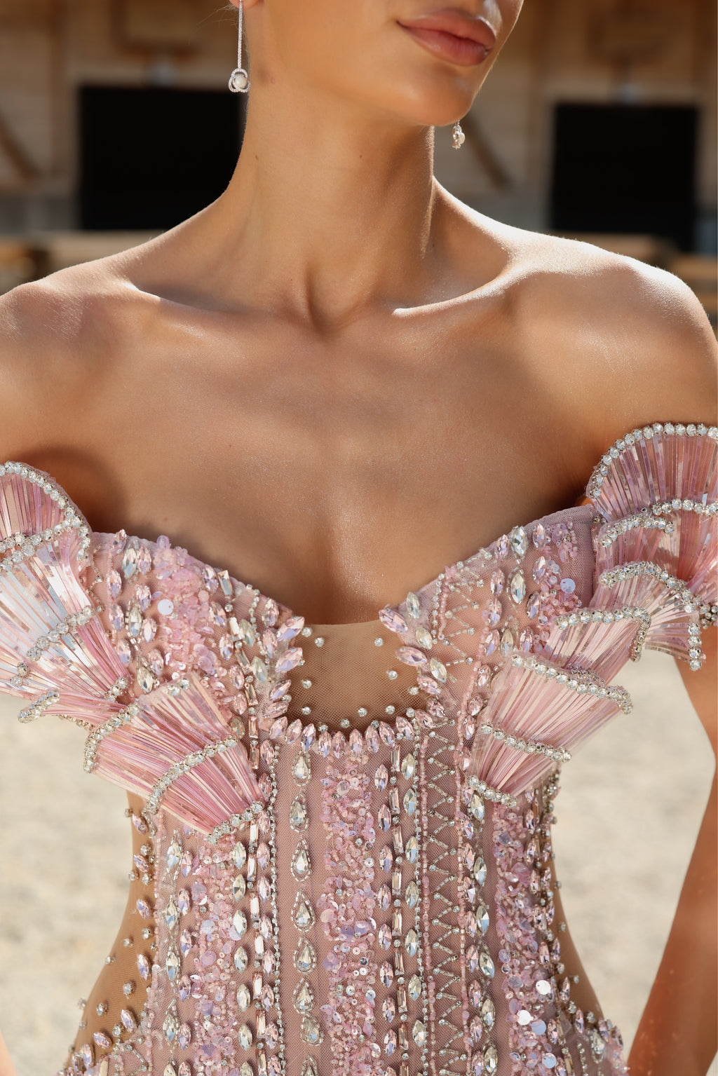 Nela - Off Shoulder Crystal Gown