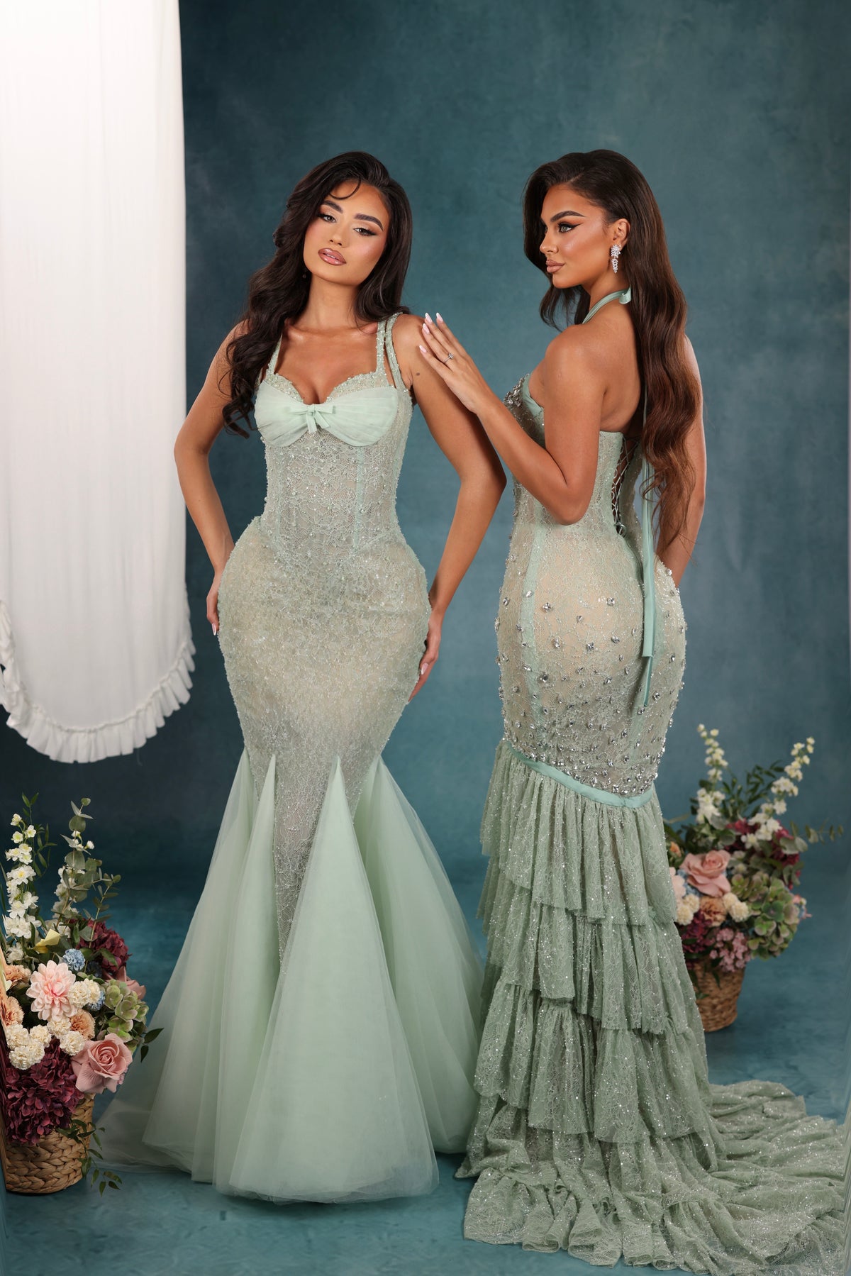 Dielina - Crystal Lace Tiered Mermaid Gown