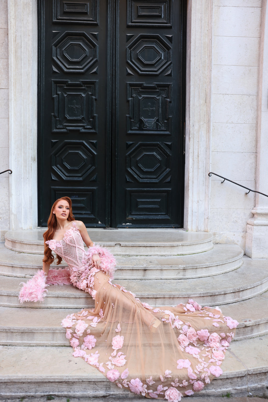 Magda - Pink 3D Floral Gown