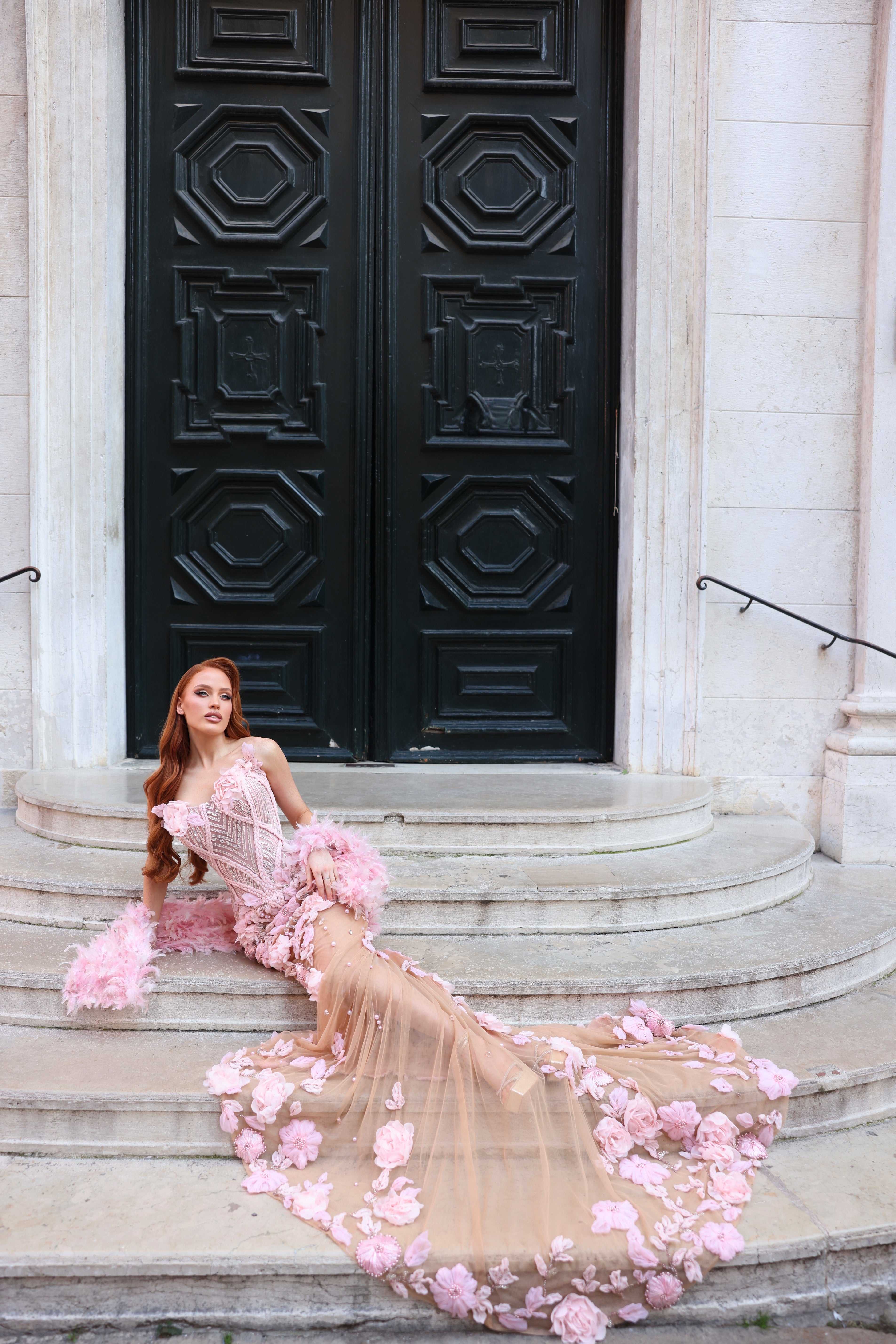 Magda - Pink 3D Floral Gown