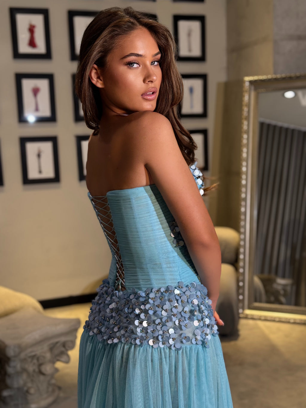Auretta - Sequin drop-waist tulle gown
