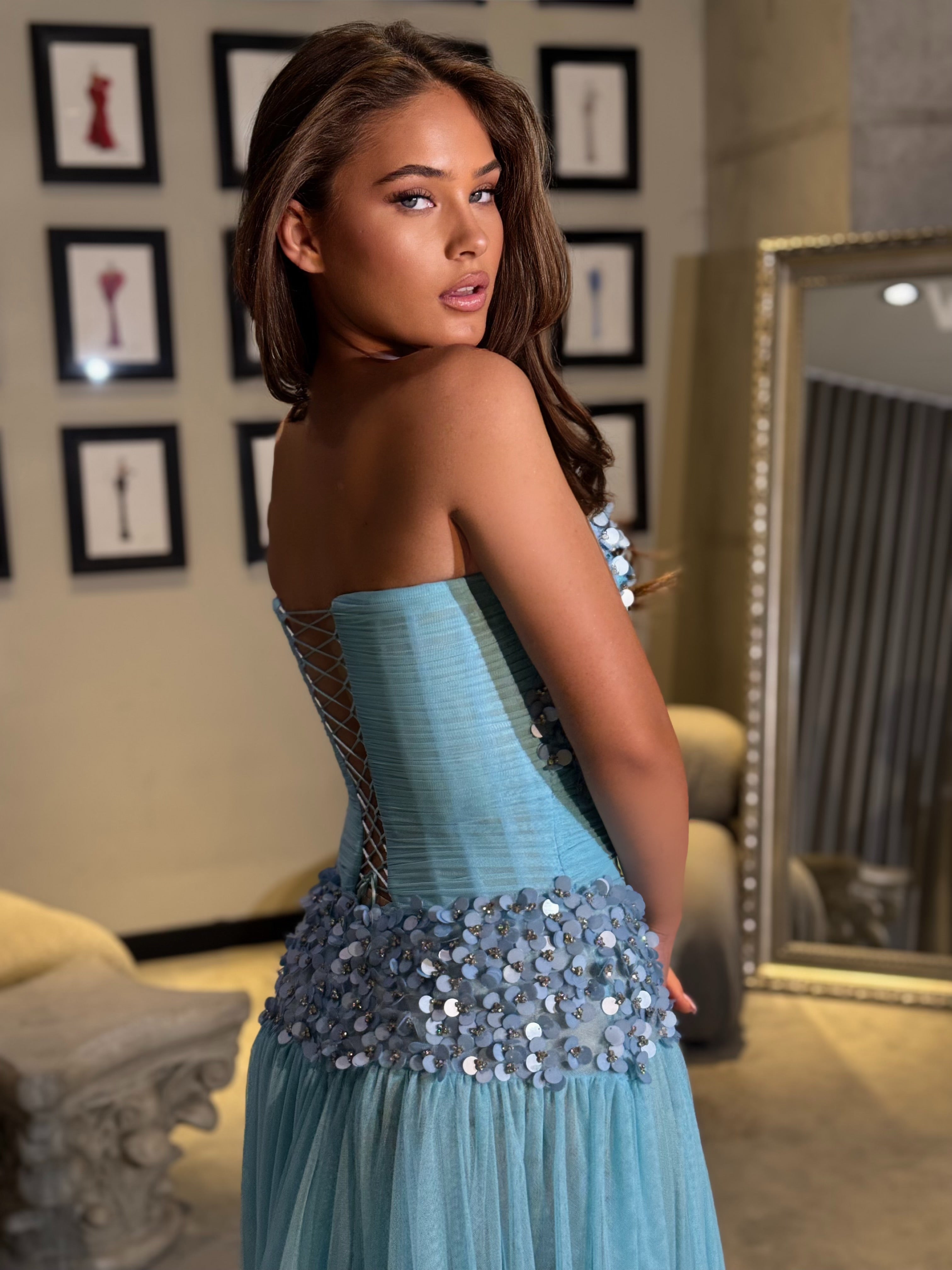 Auretta - Sequin drop-waist tulle gown