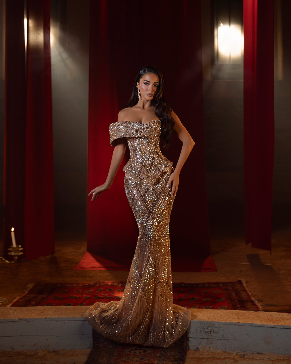 Tessa - Crystal Off Shoulder Gown