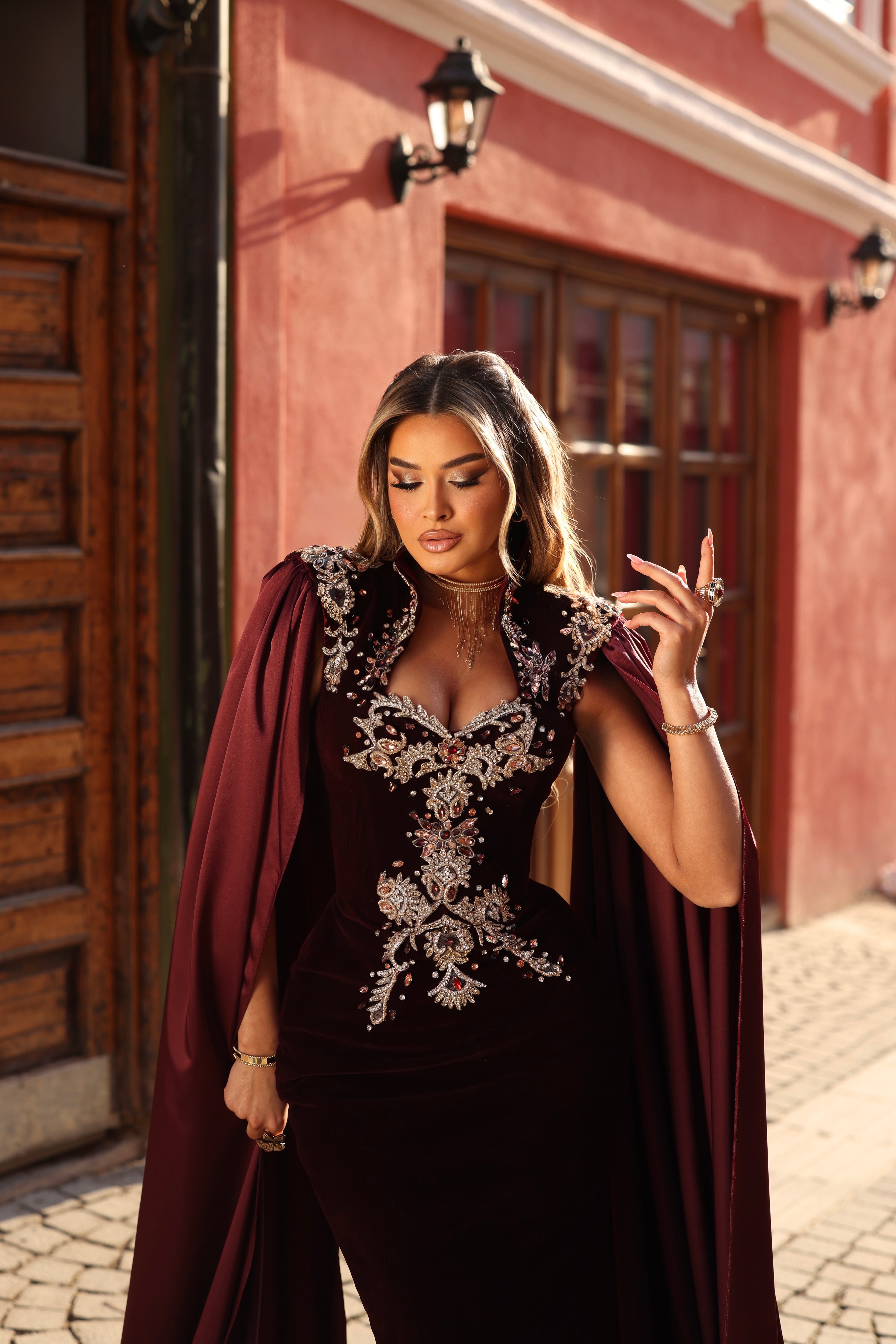 Drita - Velvet Cape Gown