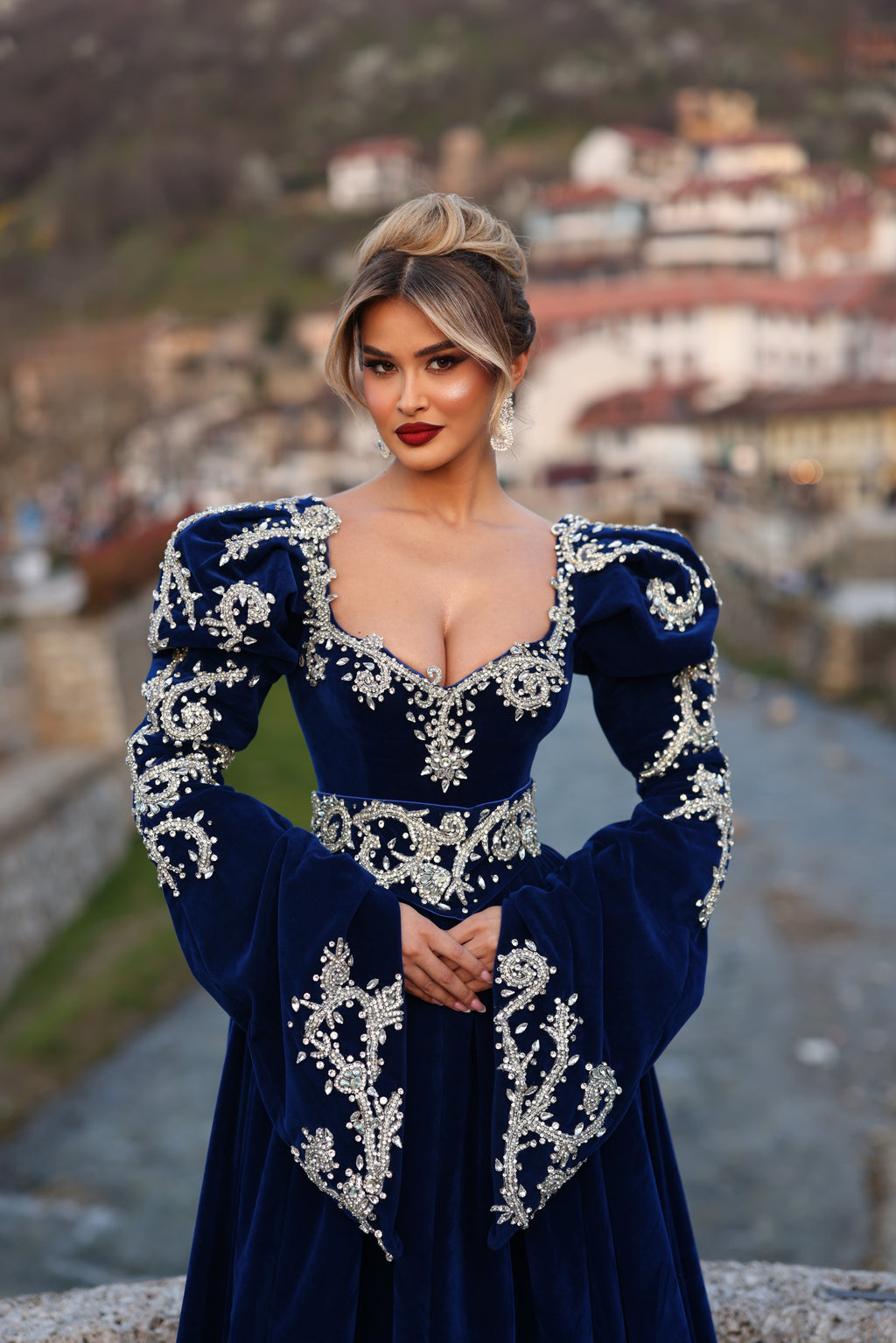 Tringa - Royal Blue Embroidered Gown