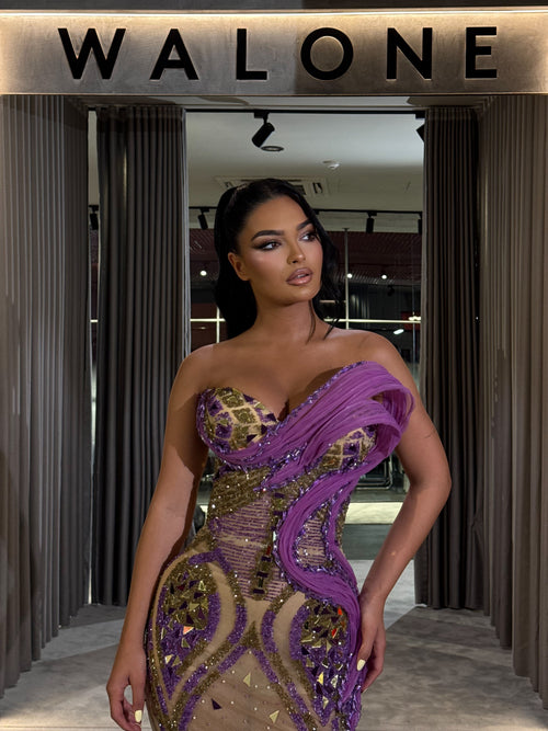dress nude Nude Dress with purple & gold detailing – Walone LLC