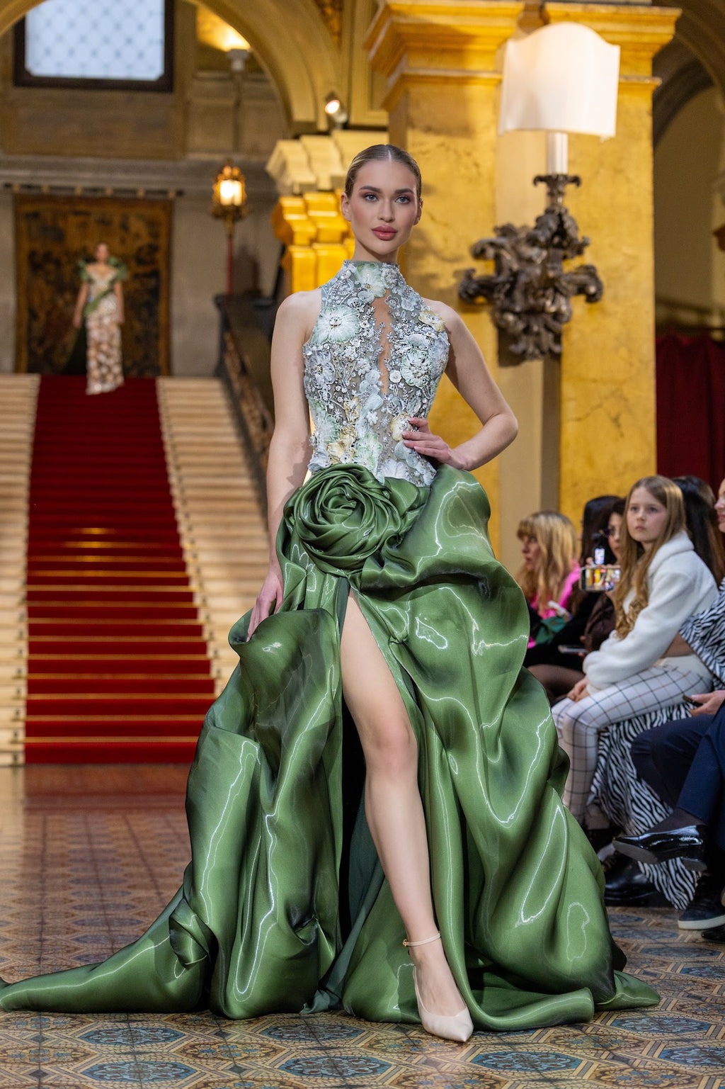 Elysia - Ball Gown with Floral Embroidered Halter Bodice