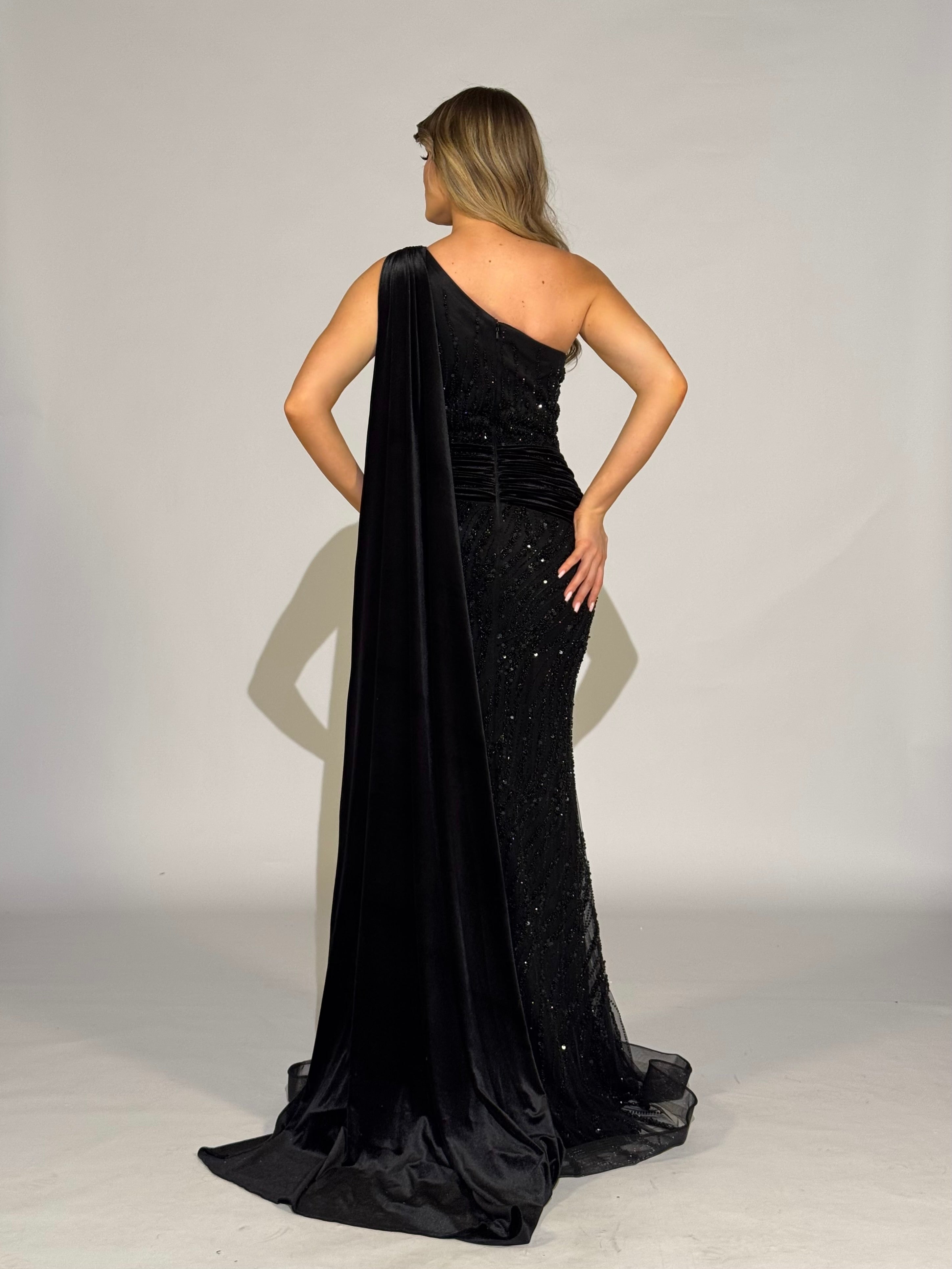 Asymmetrical Dress with Cape Sleeve