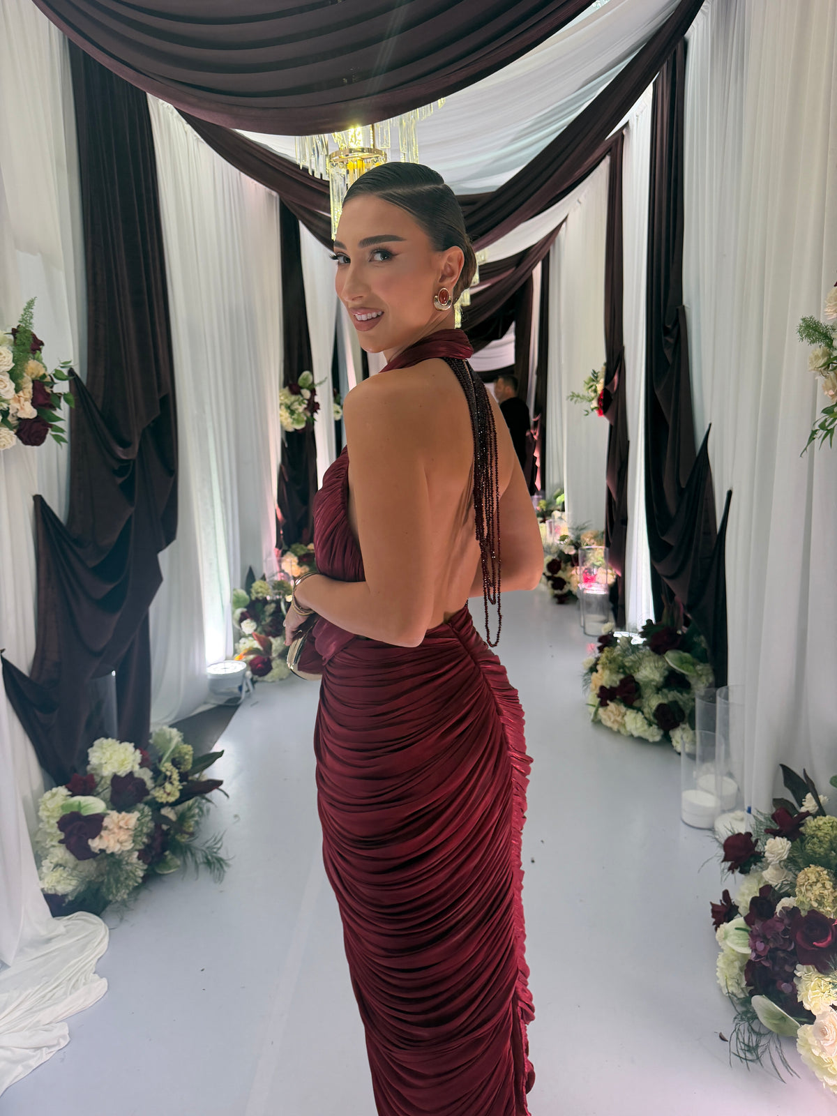 Annisa - Draped Halter Ruched Gown