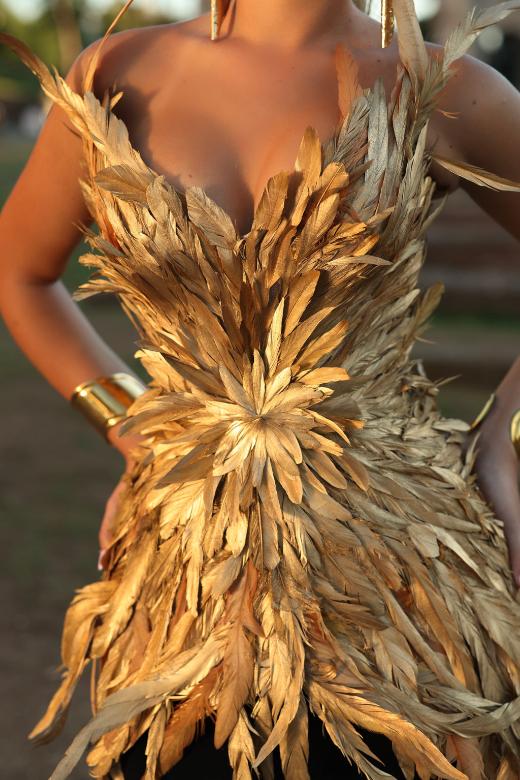 Carolina - feather peplum gown