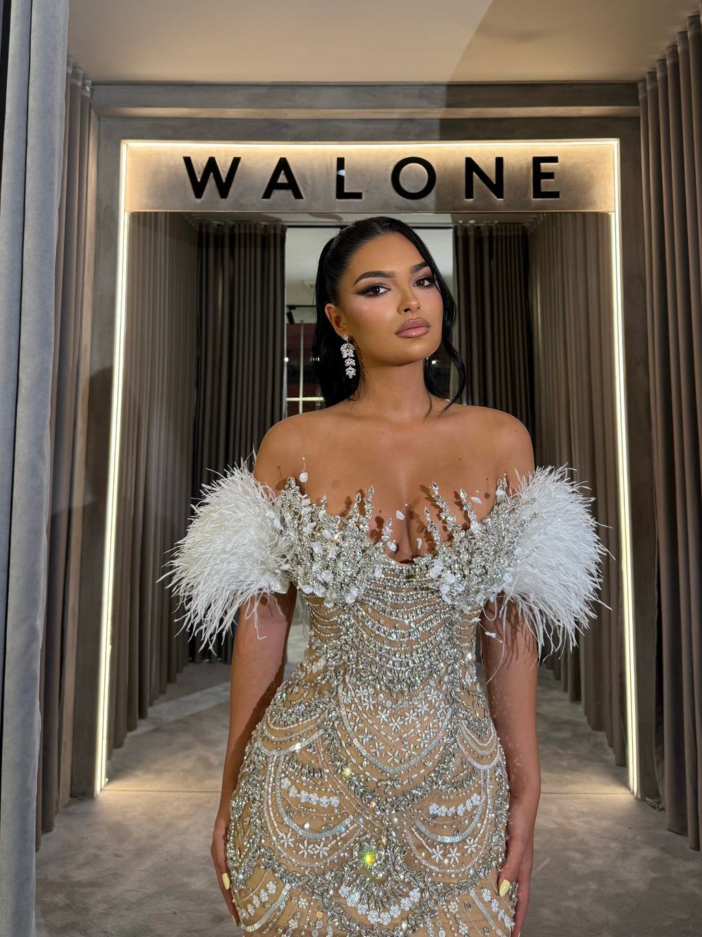 Off the shoulder beaded long dress