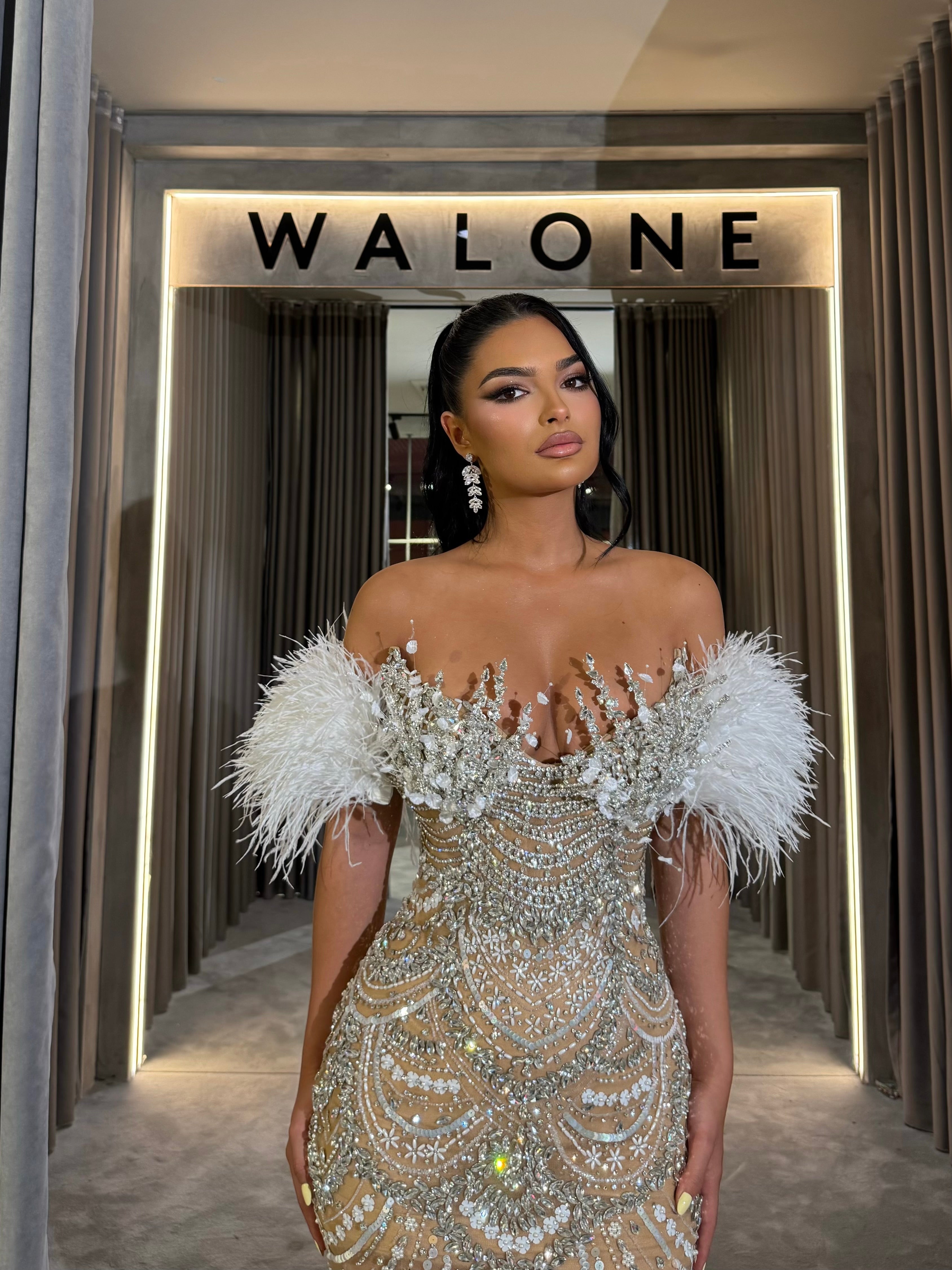 Off the shoulder beaded long dress