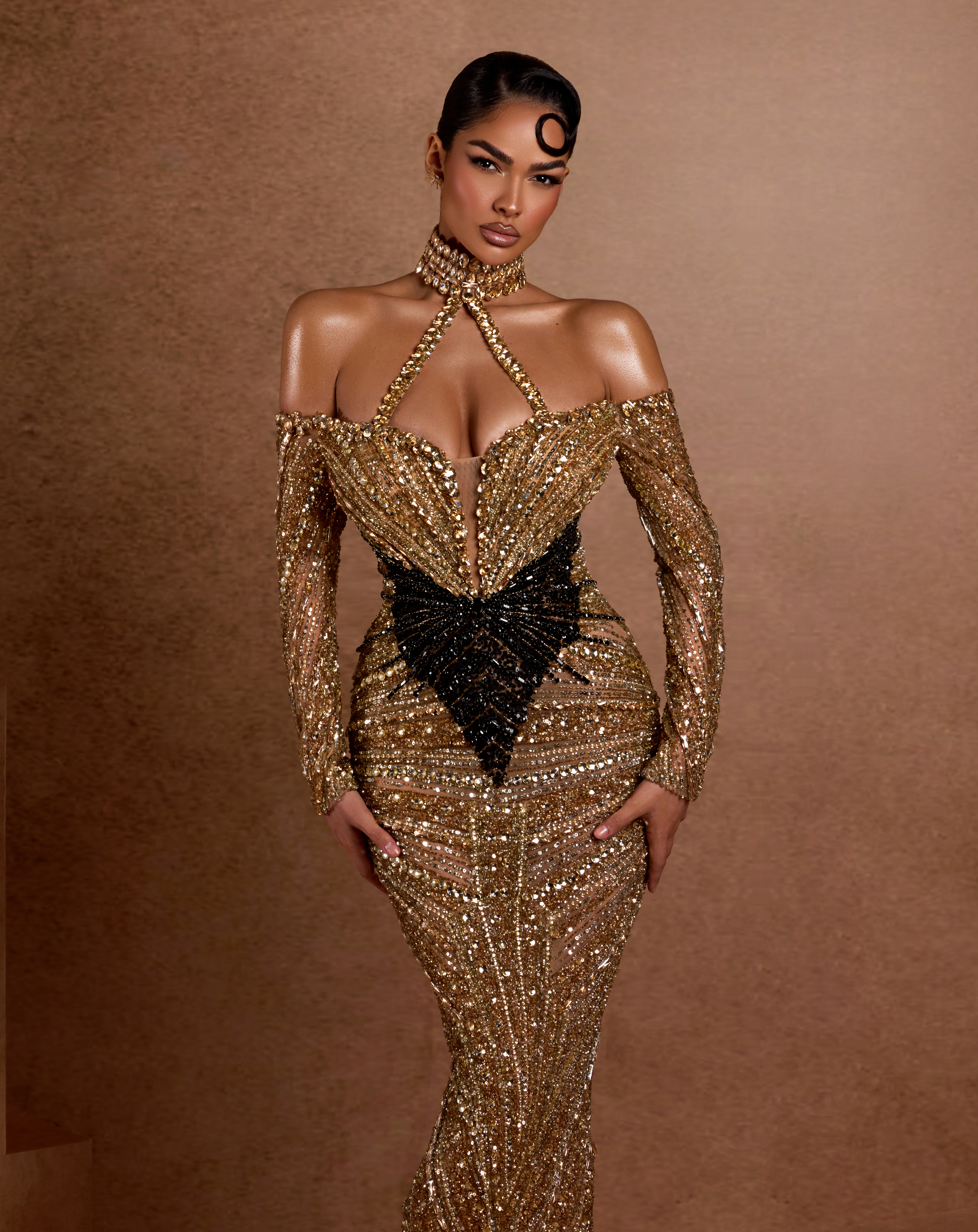 dress with gold accents Gold & Black Sequin Halter Dress M