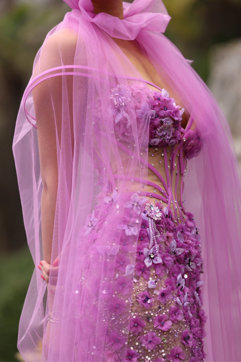 Lilienne - Pink 3D Floral Gown