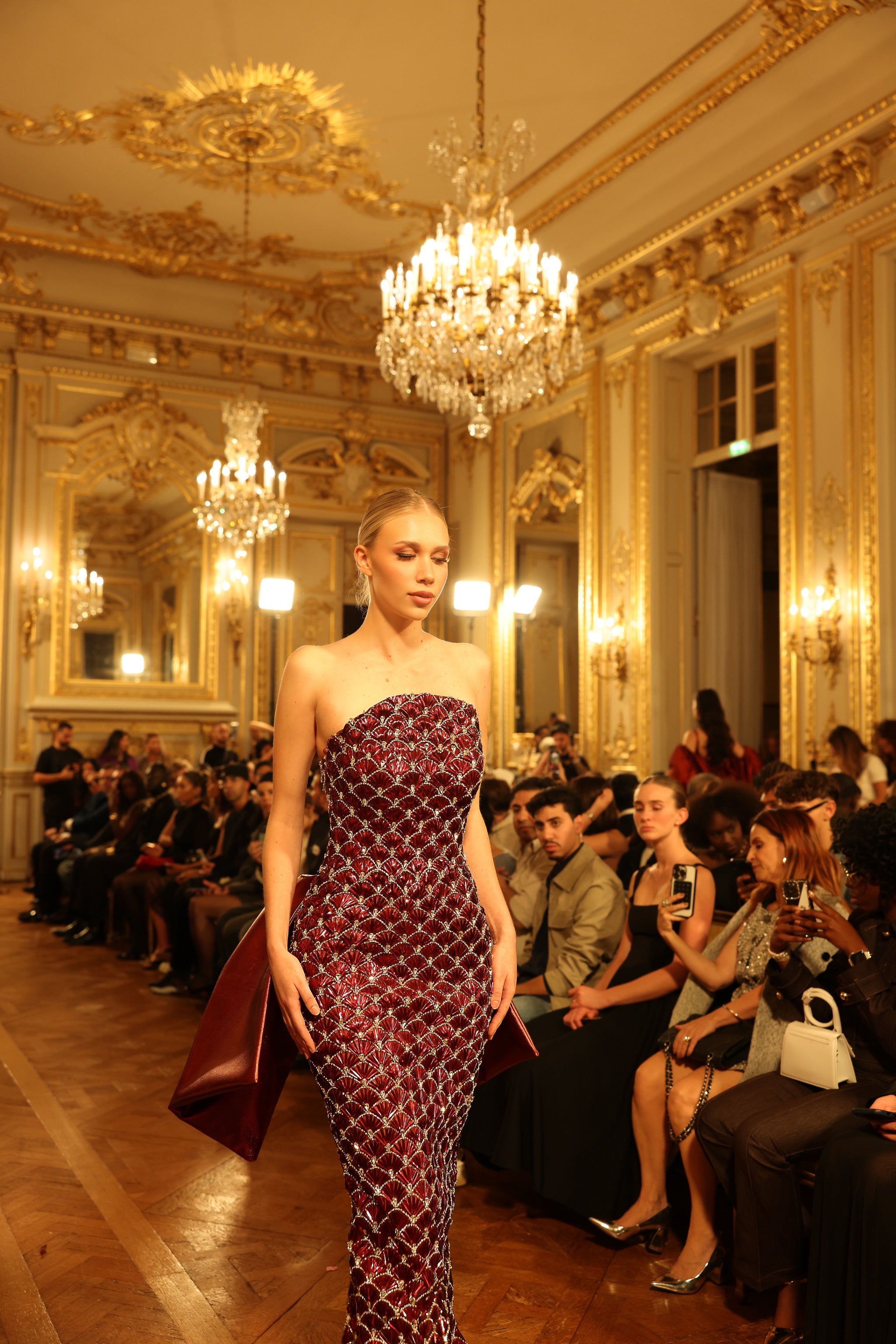 Erestina - Strapless Burgundy Gown